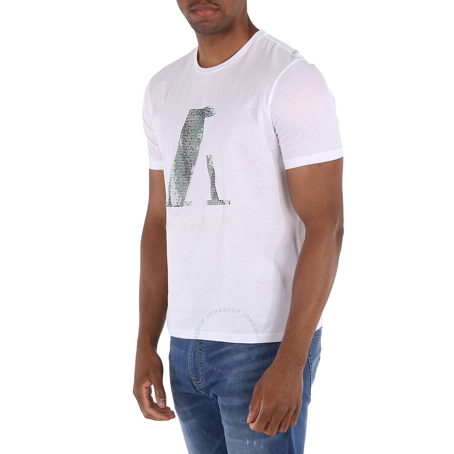 Emporio Armani Sequinned Logo Cotton T-Shirt In White - 5