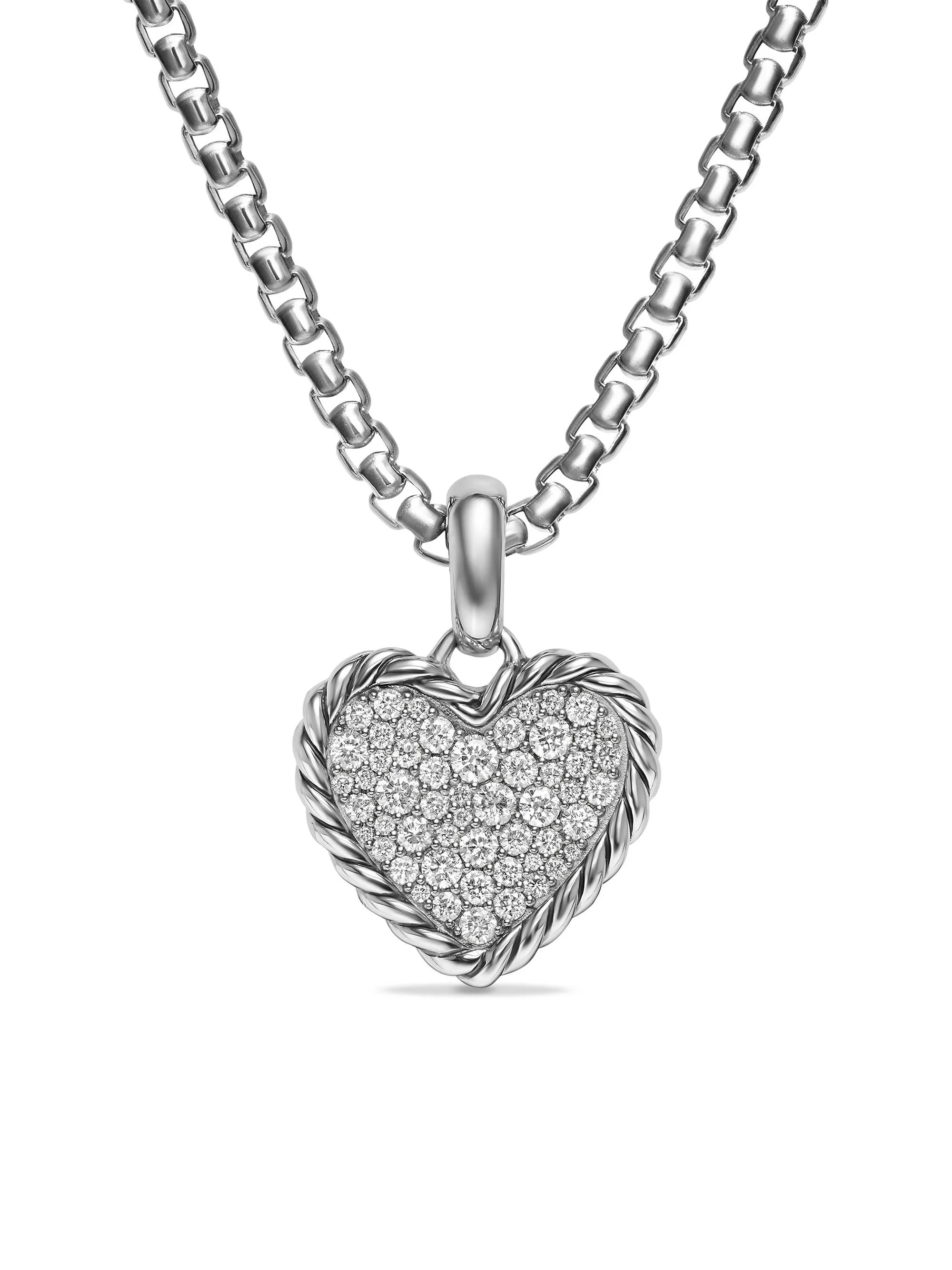 Women's Pavé Heart Amulet in Sterling Silver with Diamonds 15.6MM - Diamond - 1