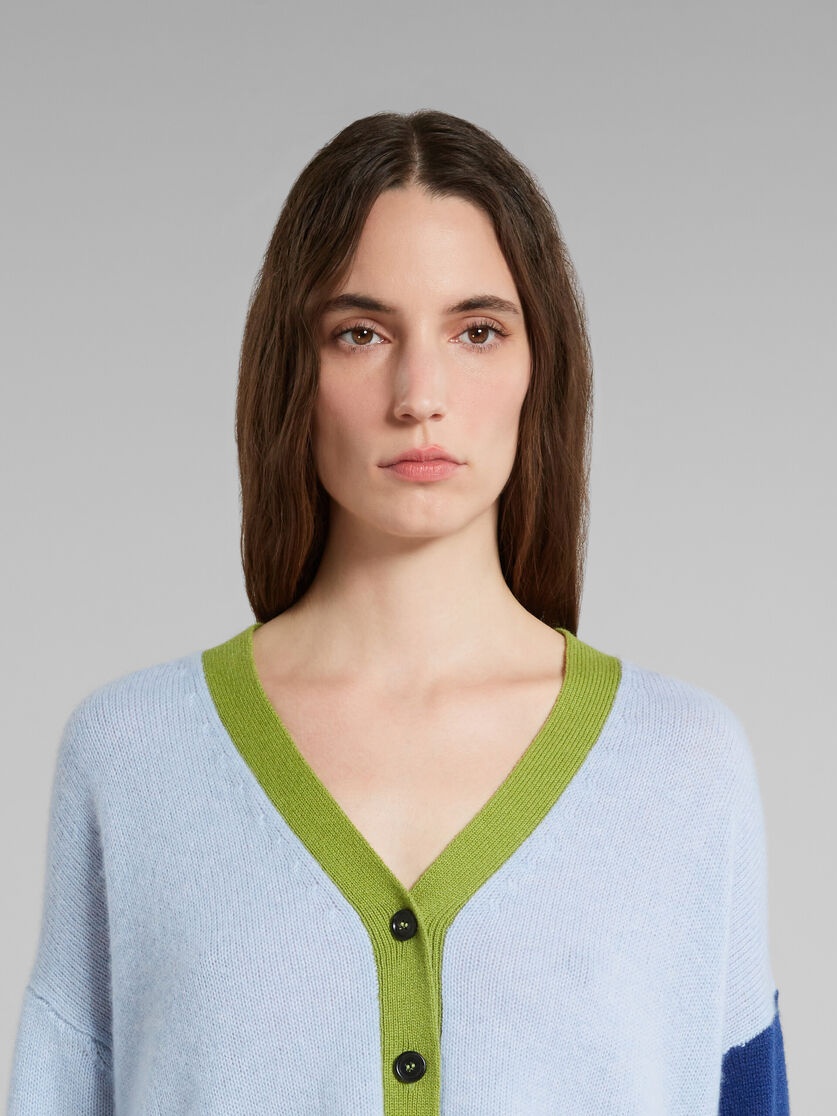 BLUE COLOUR-BLOCK CASHMERE CARDIGAN - 4