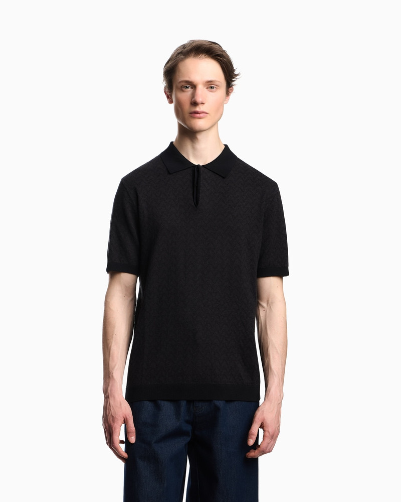 EMPORIO ARMANI ICON POLO-COLLAR JUMPER IN CHEVRON-MOTIF JACQUARD outlook