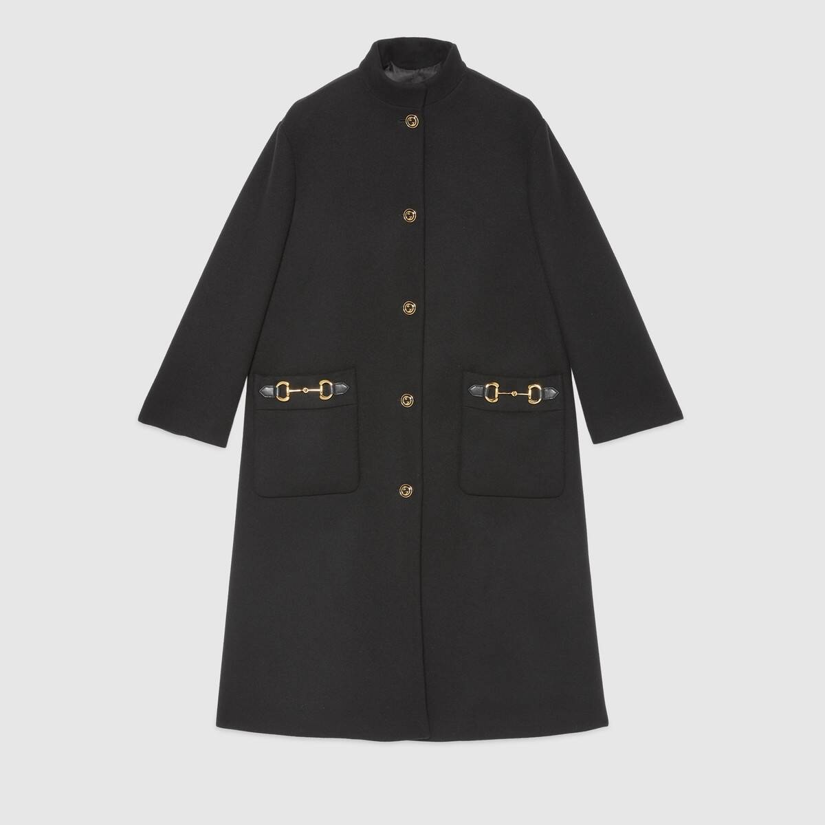 Wool coat with leather detail - 1