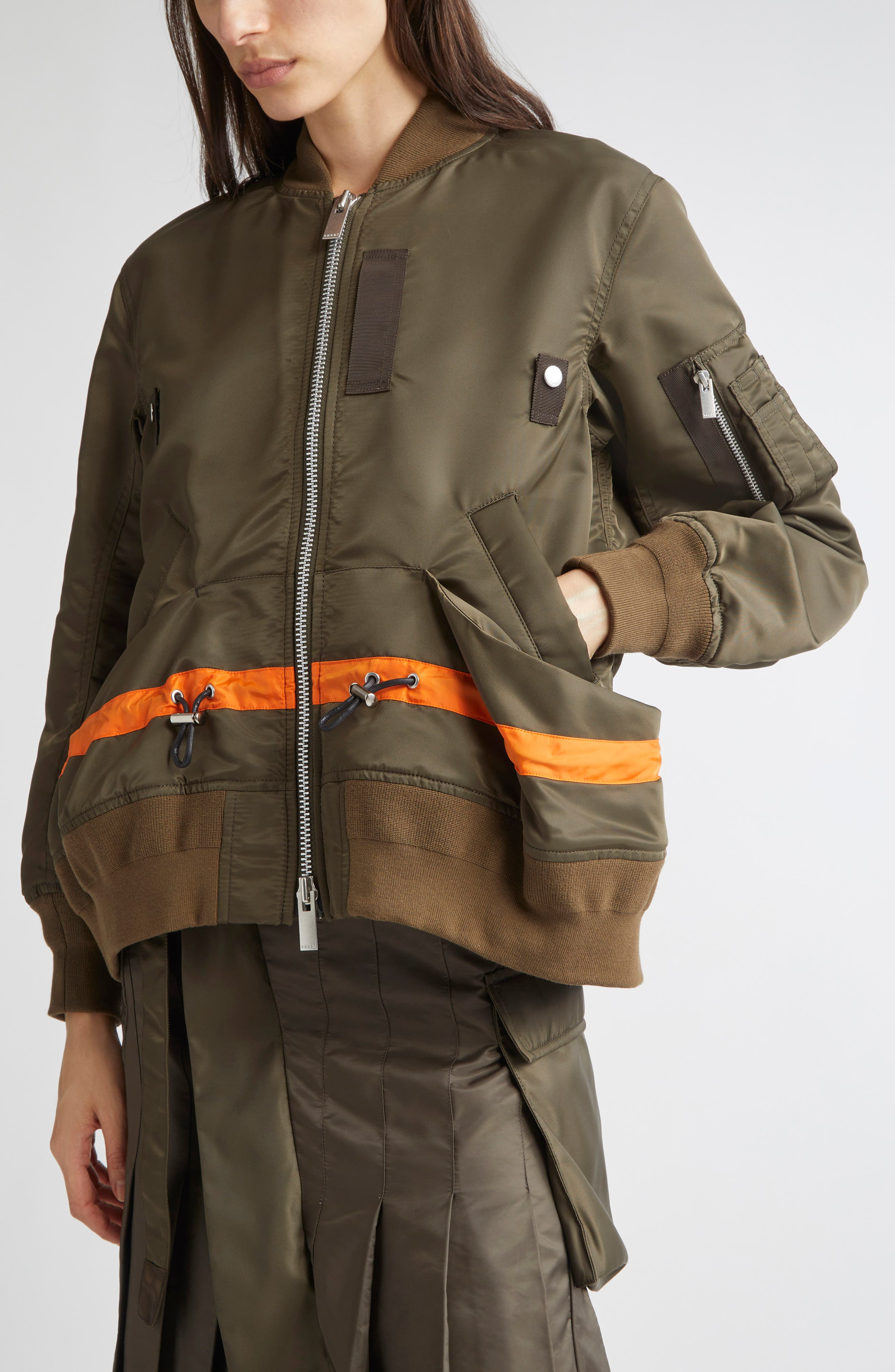Sacai Blouson Nylon Twill Bomber Jacket in Dark Khaki at Nordstrom - 5