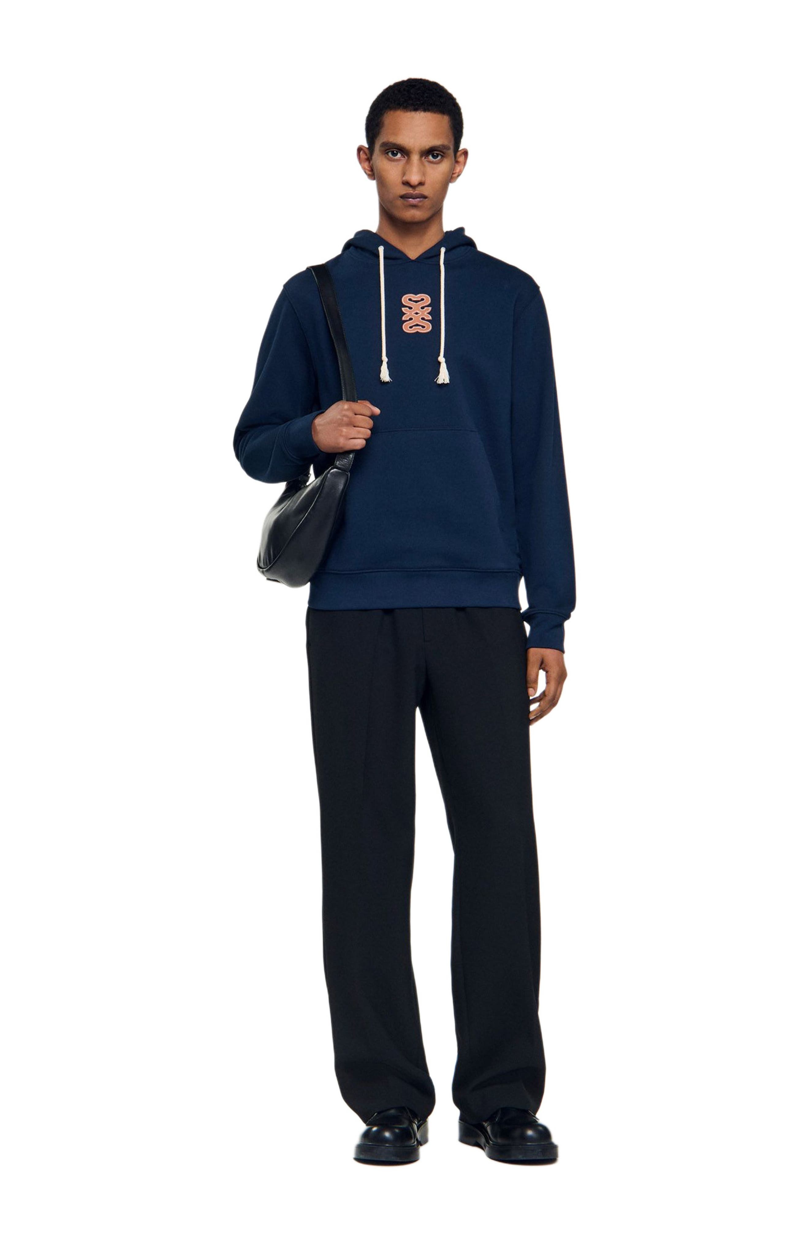 SANDRO Leather patch sweatshirt in Navy Blue at Nordstrom - 6