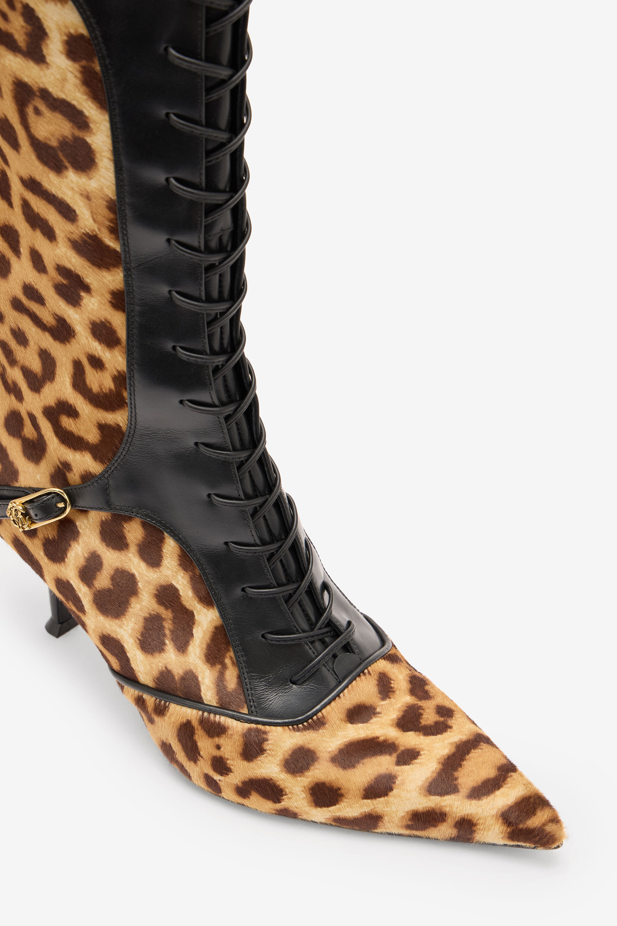 Pointed Lace-Up Boots With Leopard Skin - 4