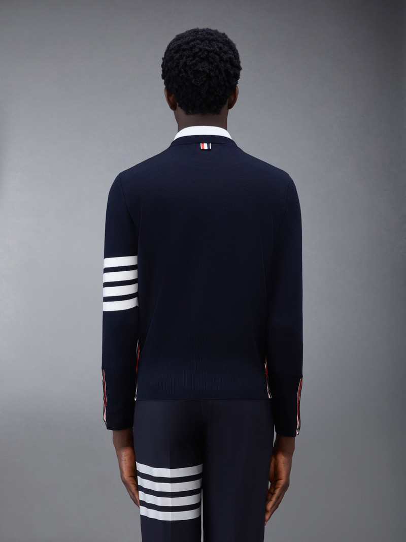 Thom Browne Navy Milano Stitch Fine Merino Wool 4-Bar Crew Neck Pullover outlook