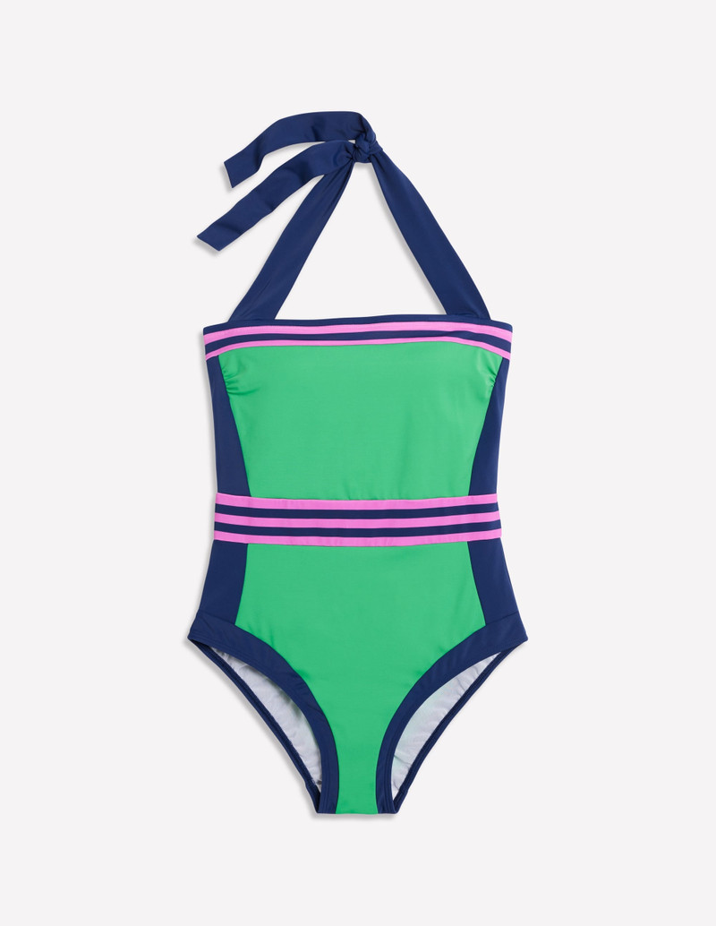 Santorini Halterneck Swimsuit-Green Colourblock 6