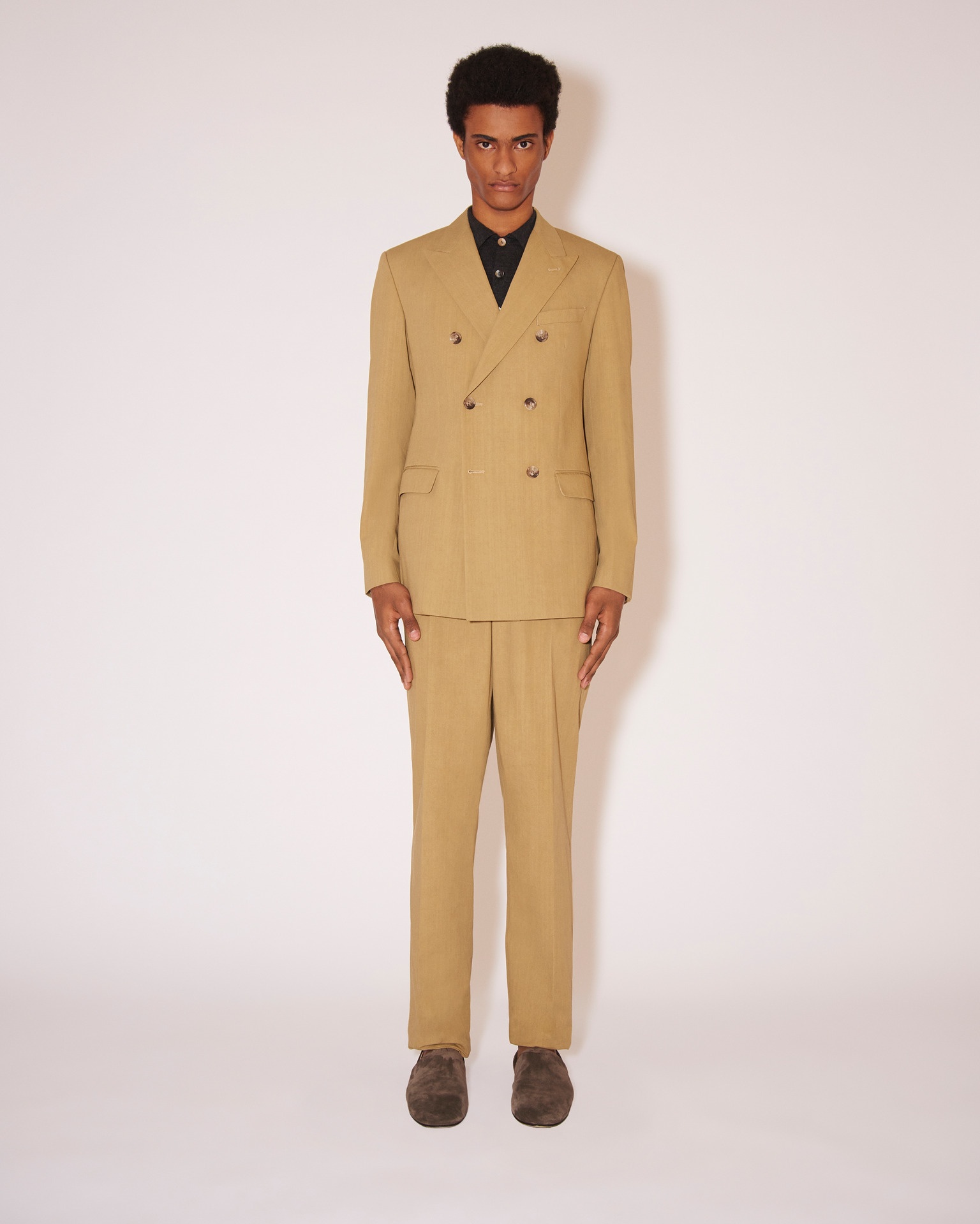 GAEL - Double-breasted slub-cotton blazer - Khaki - 1