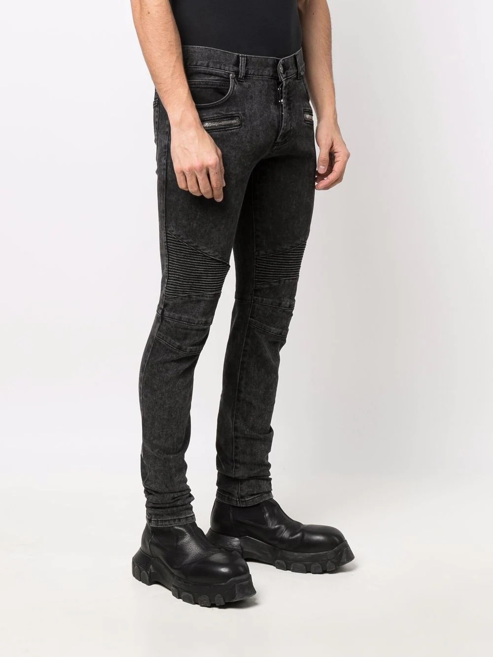 ribbed slim-cut bleached jeans - 3