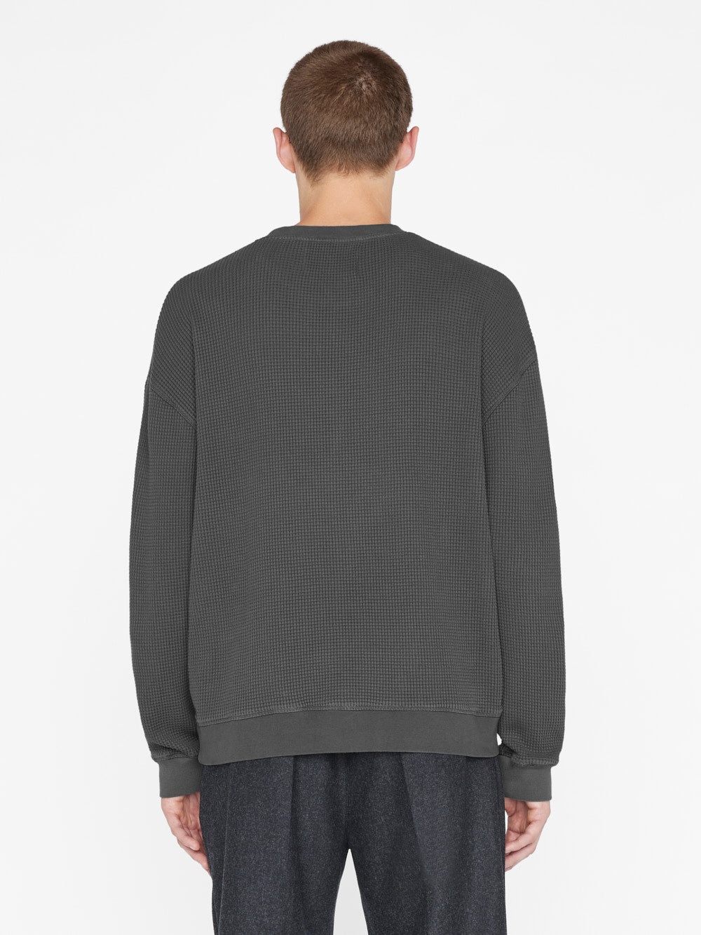 Waffle Textured Sweatshirt in Charcoal Grey - 7