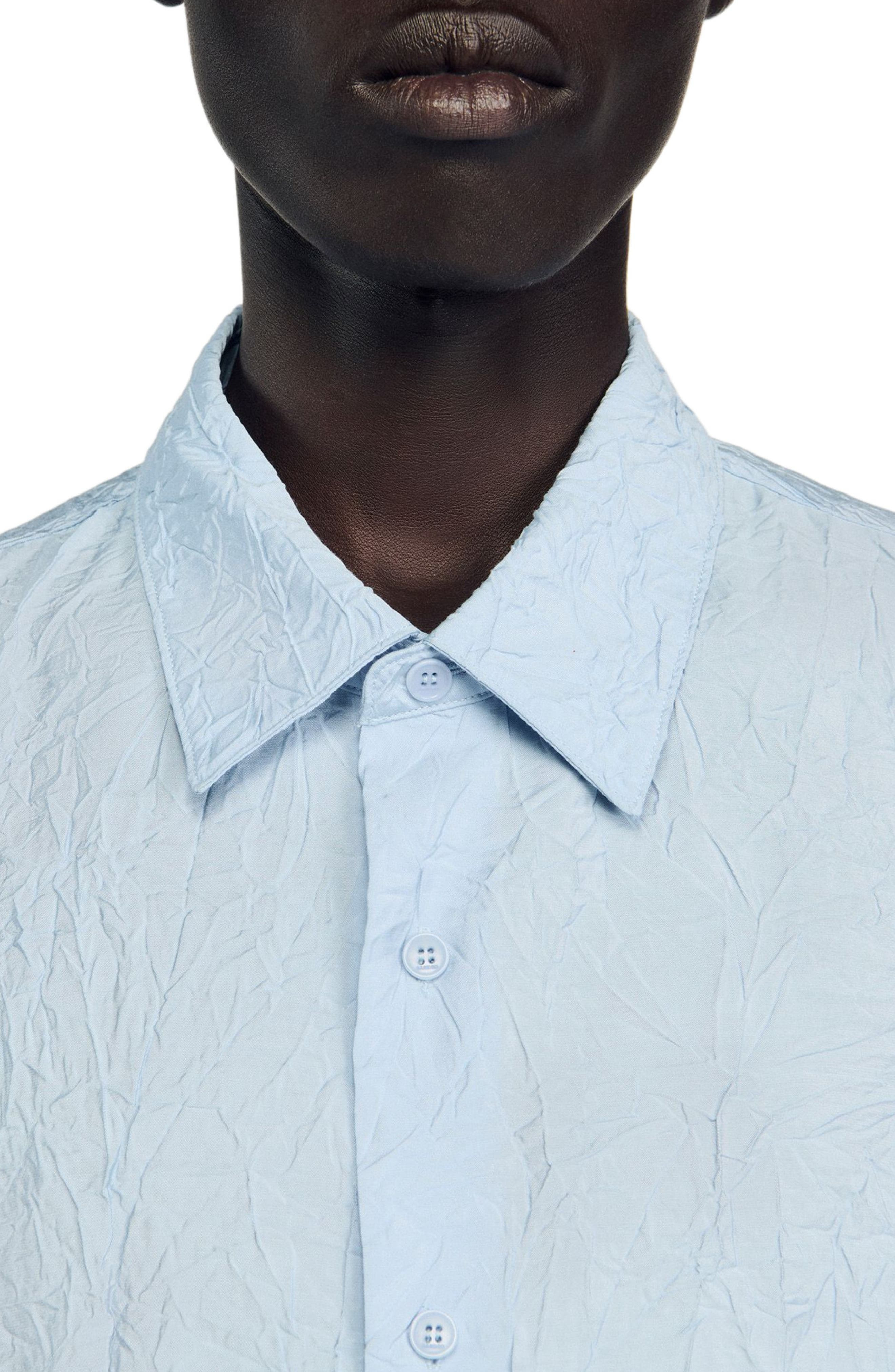 SANDRO Crinkled effect shirt in Sky Blue at Nordstrom - 4