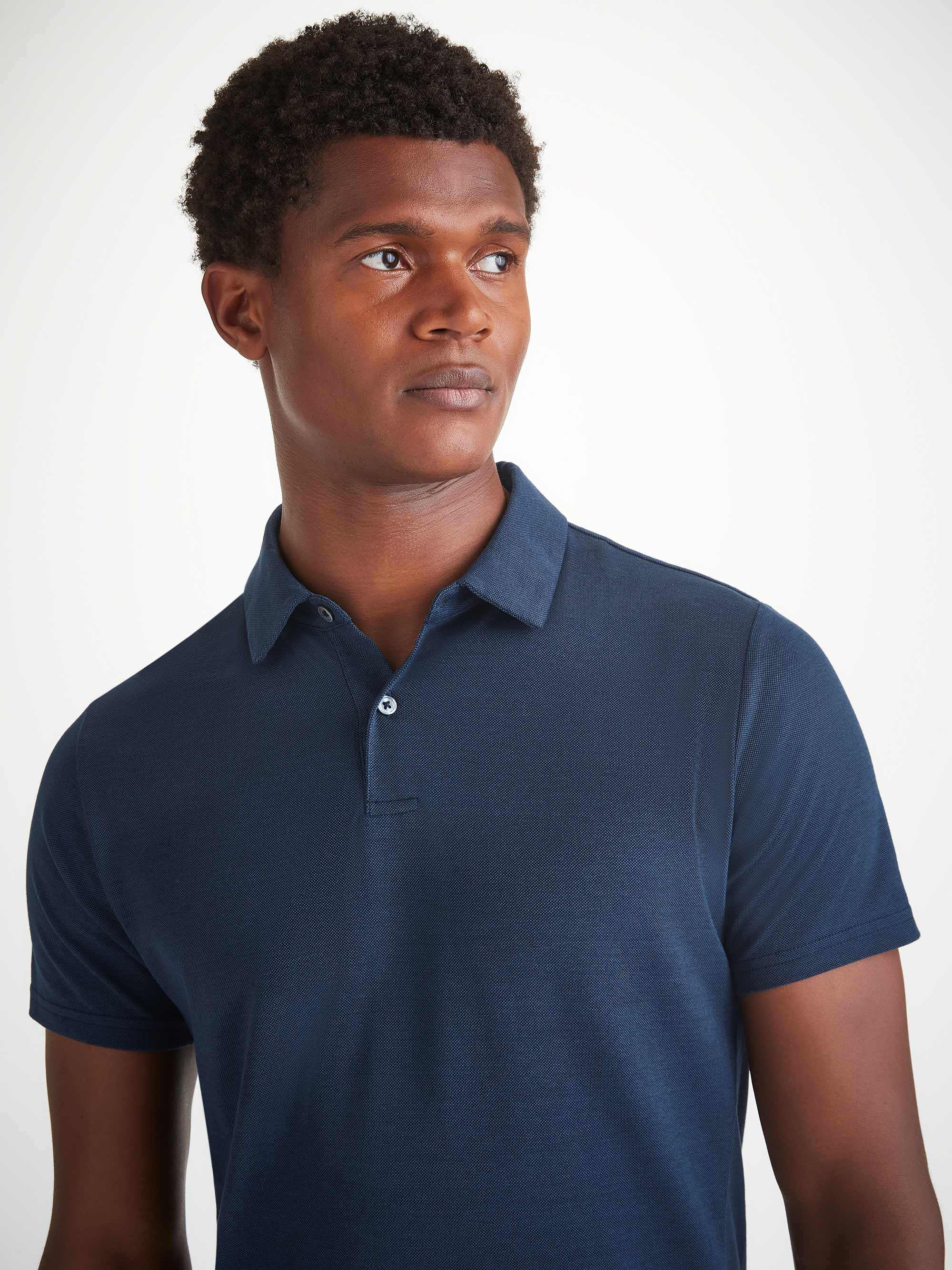 Men's Polo Shirt Ramsay 2 Pique Cotton Tencel Navy - 5