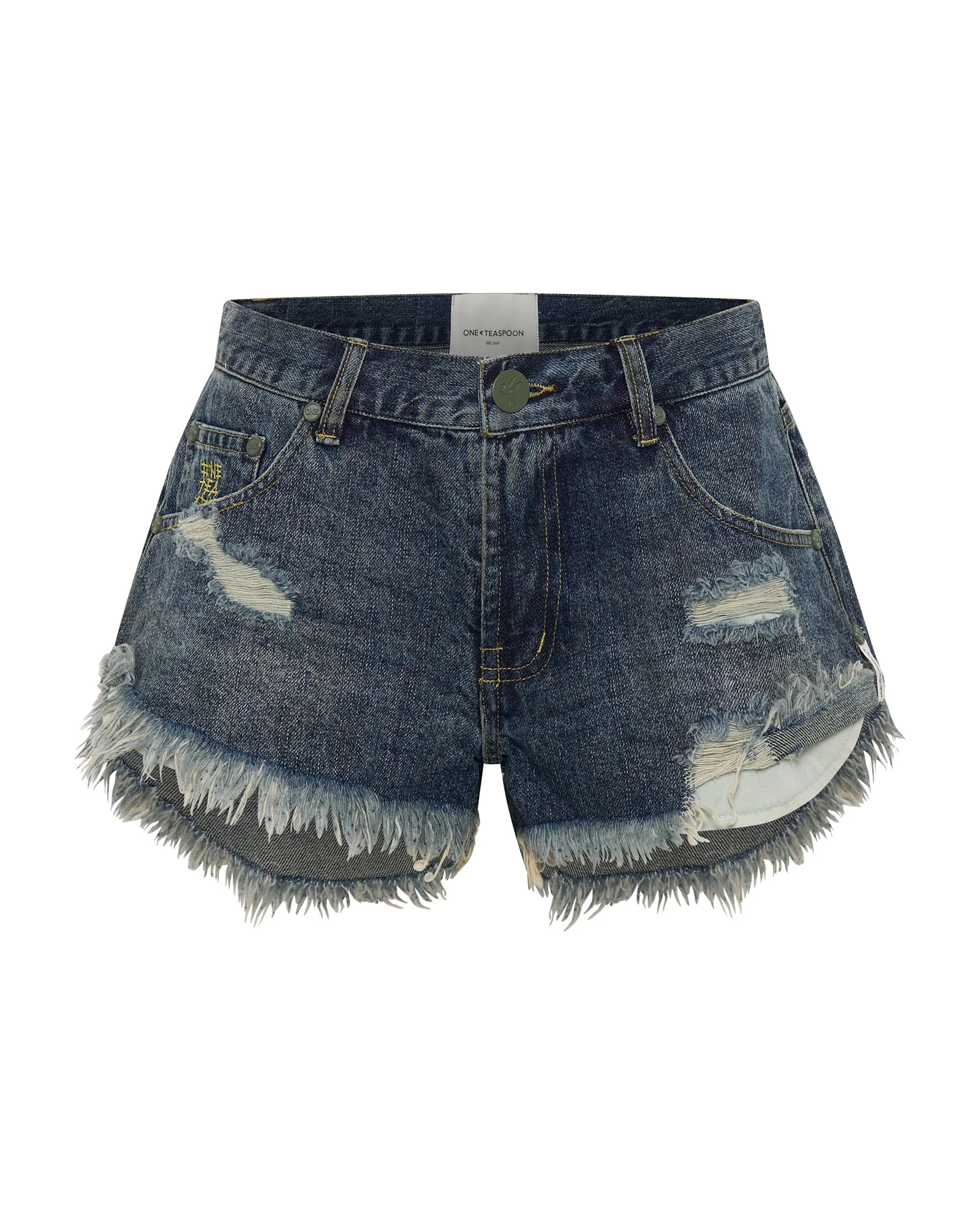 Dukes Low Waist Denim Shorts - Used Blue - 1