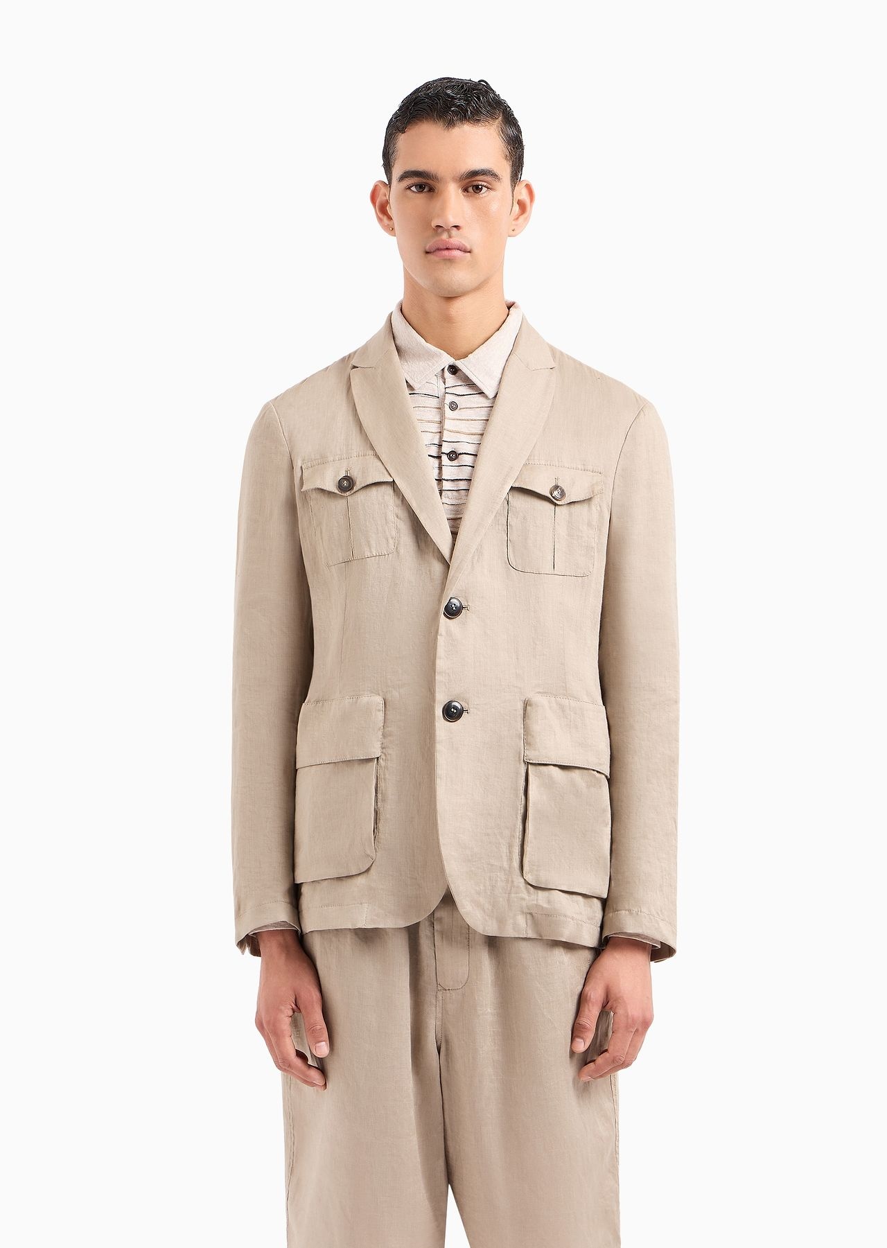 Single-breasted, linen canvas safari jacket - 2