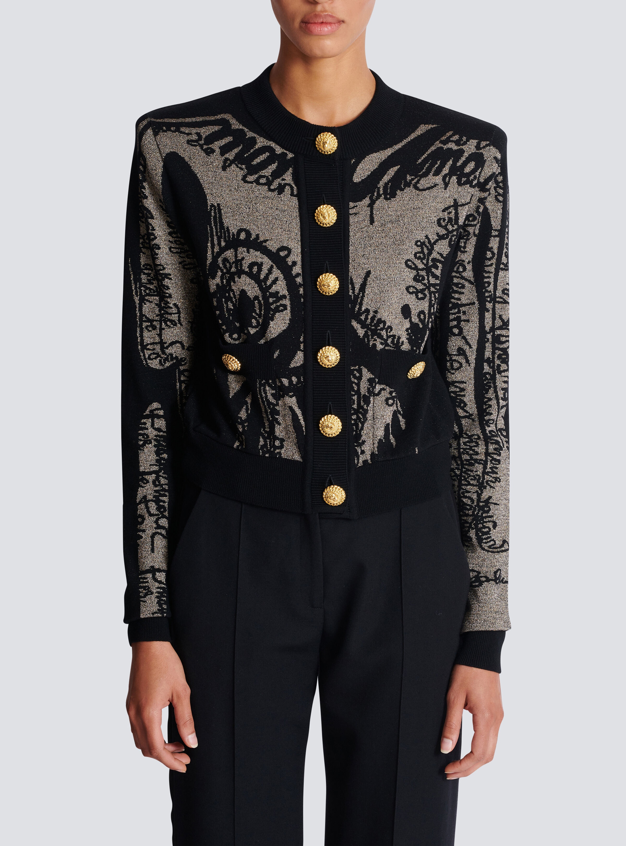 Jacquard knit cardigan with body motif - 5