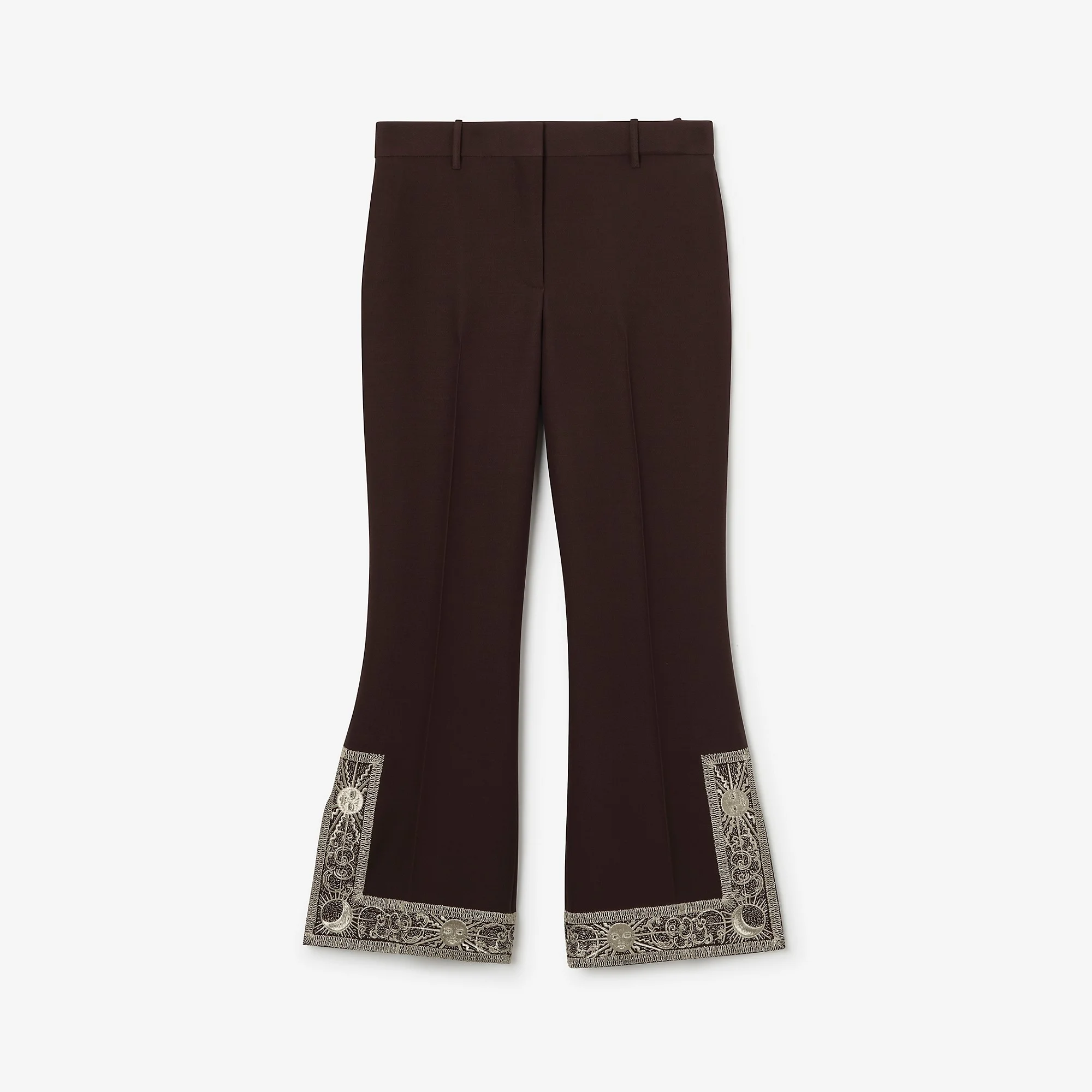 Cropped Embroidered Wool Silk Flared Trousers - 1