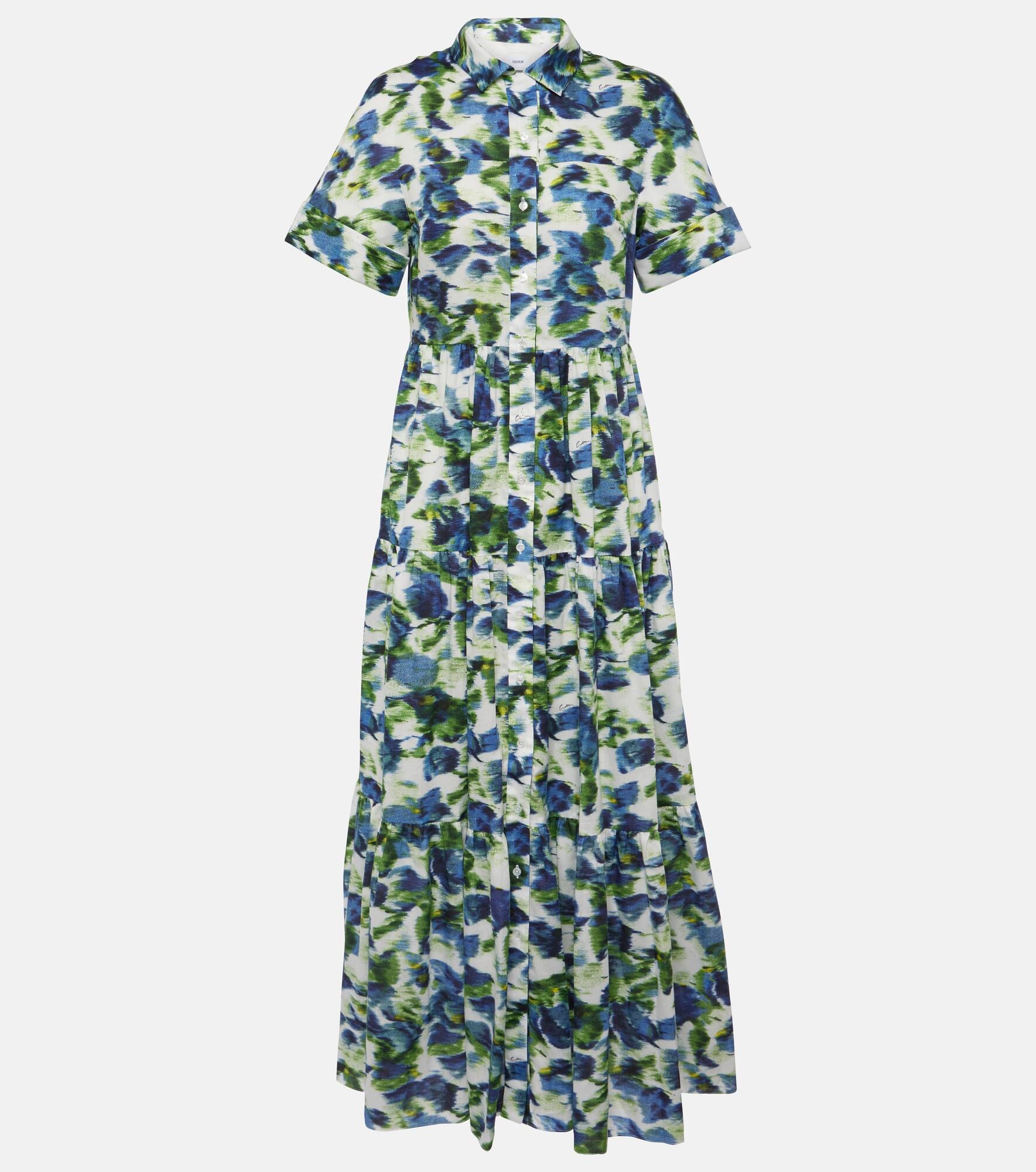 Floral tiered cotton poplin midi dress - 1