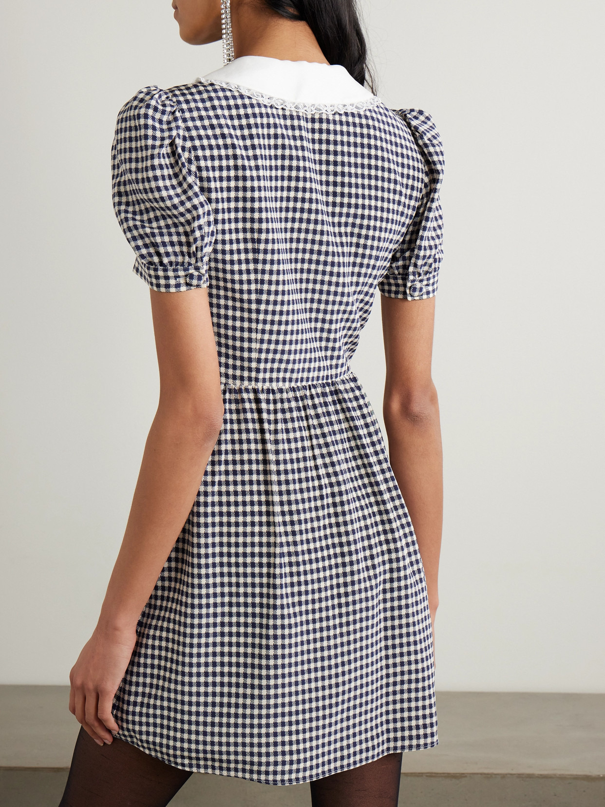 Lace-trimmed Gingham Silk-crepe Mini Dress - 3
