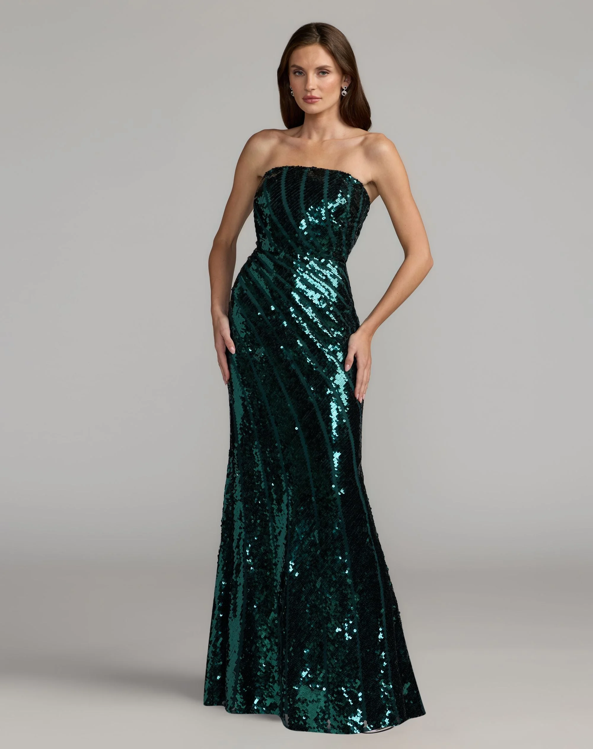 Emerald Green Strapless Sequin Trumpet Gown - 1
