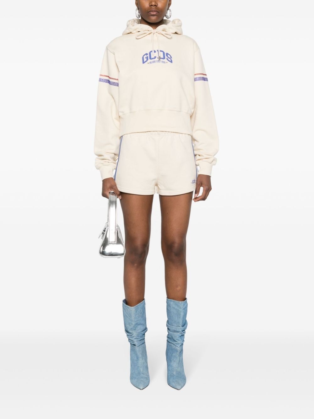 crystal-embellished cropped hoodie - 2