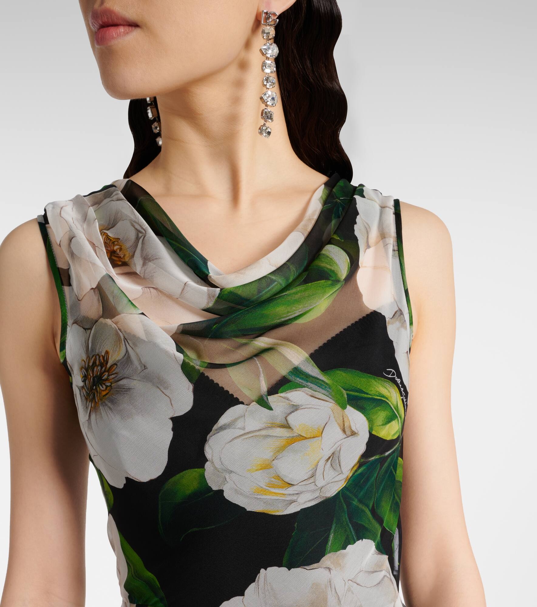 Floral silk chiffon midi dress - 4