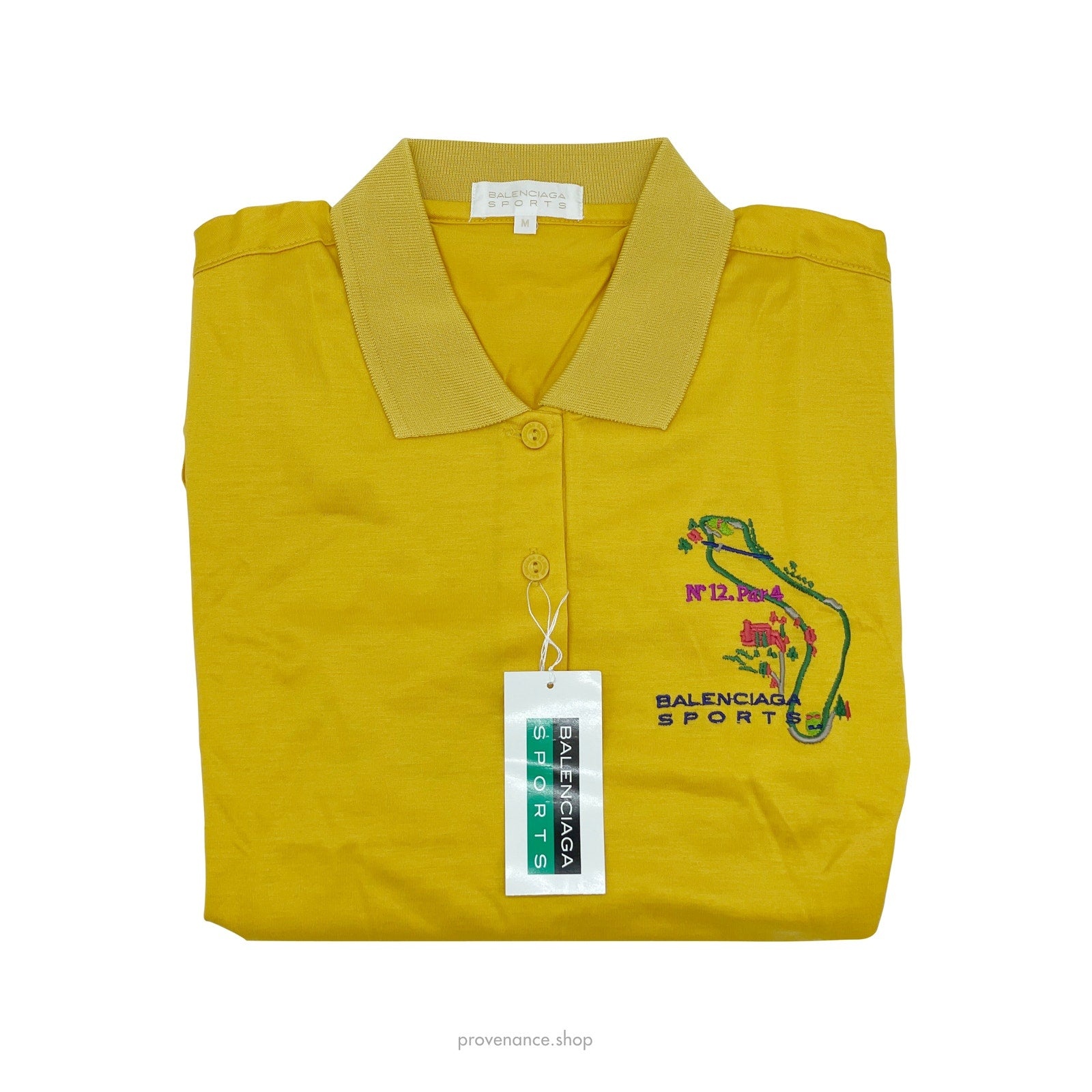 BALENCIAGA Embroidered Long Sleeve Polo Shirt - Yellow - 3