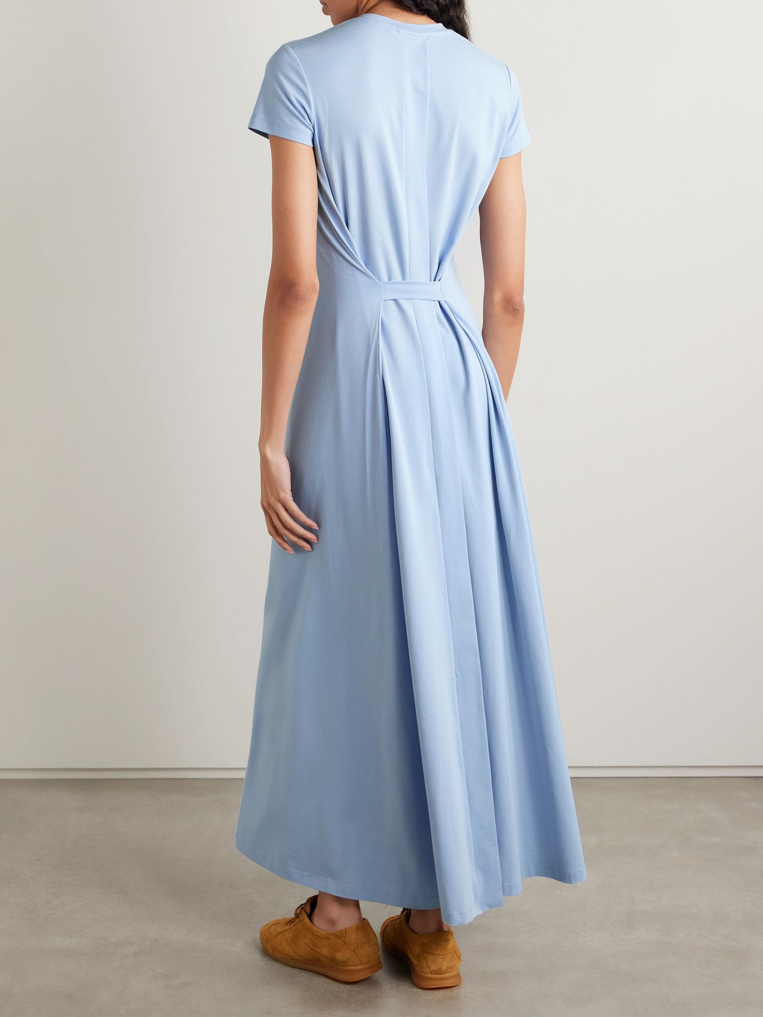 Noelle gathered cotton-blend jersey midi dress Blue - 3