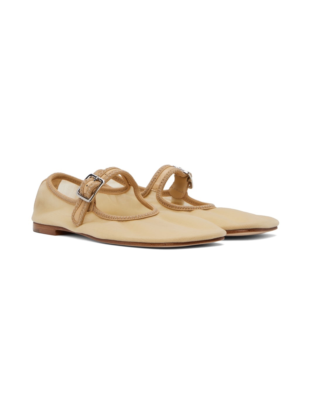 SSENSE Exclusive Beige Mary Jane Mesh Ballerina Flats - 4