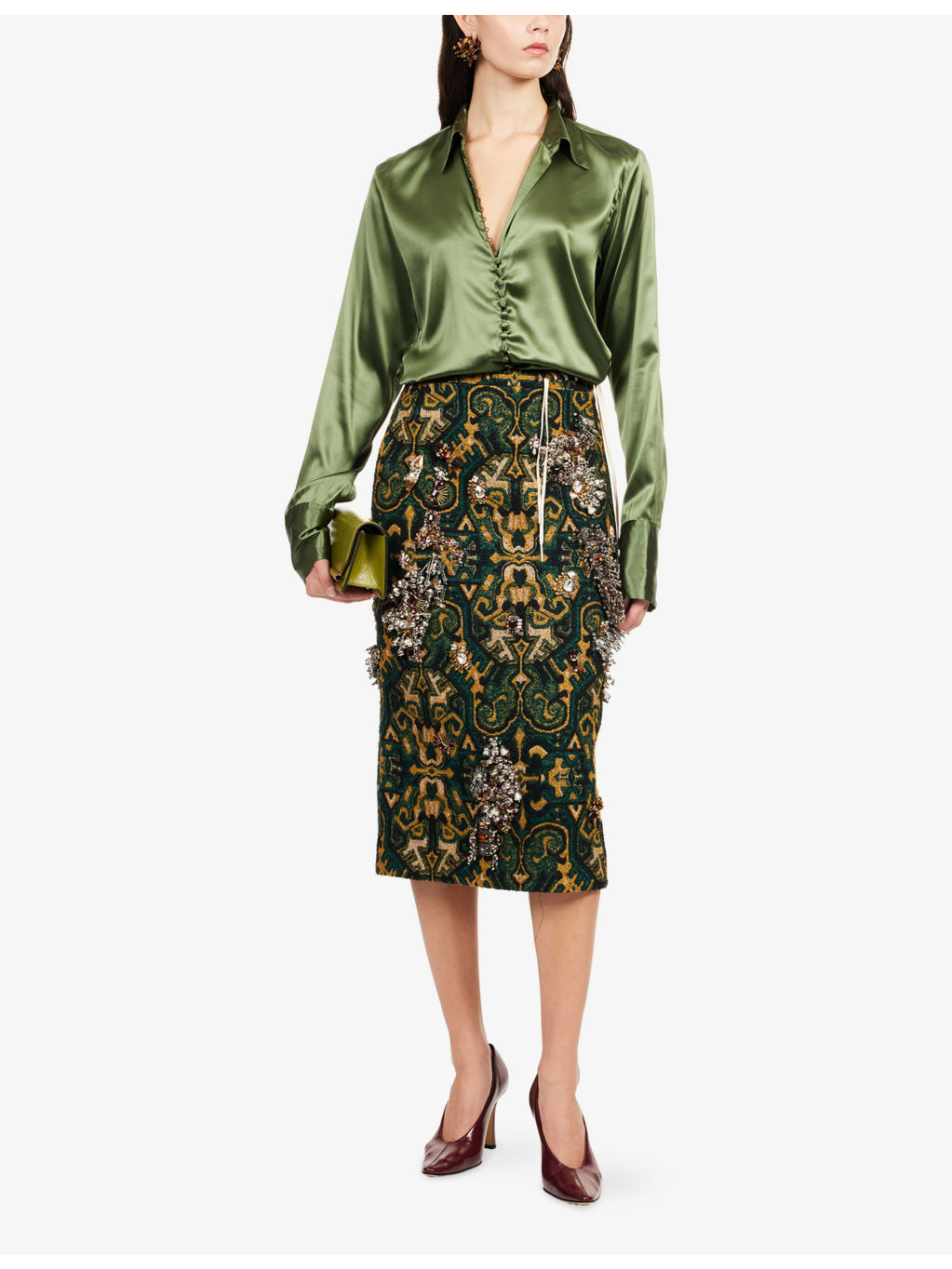 Sokna Embellished Jacquard Woven Midi Skirt - 2