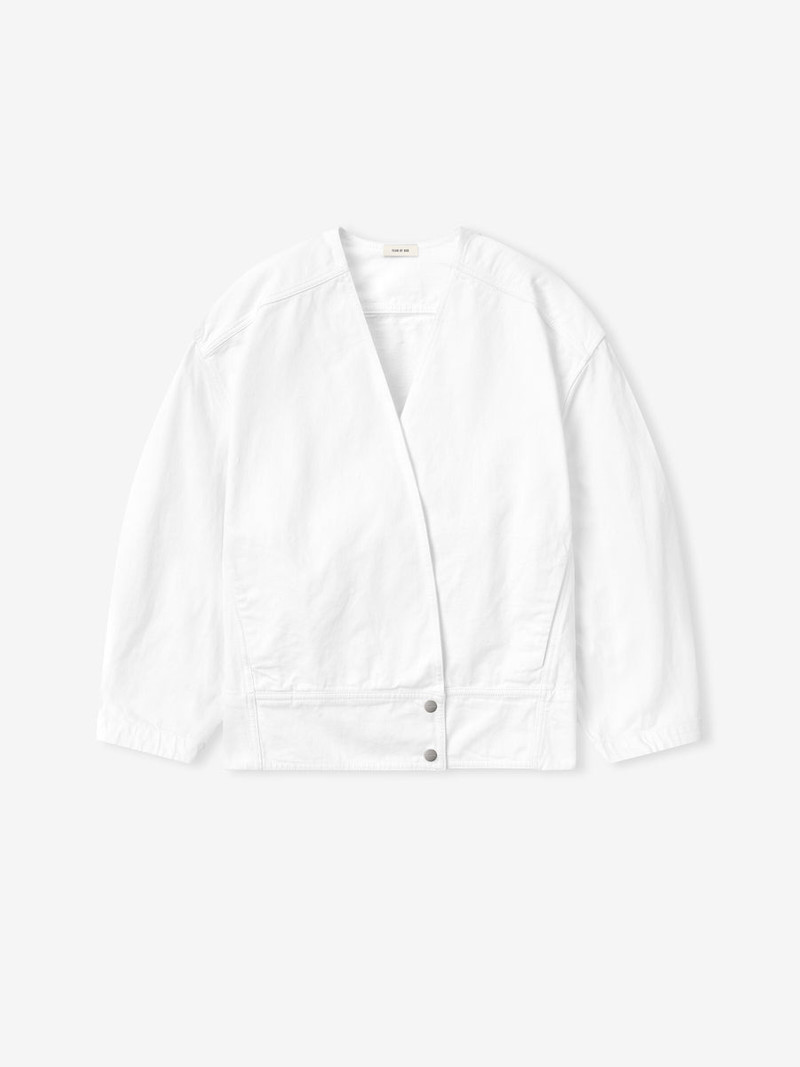 Womens Cotton Twill Relaxed Lapelless Jacket - 1