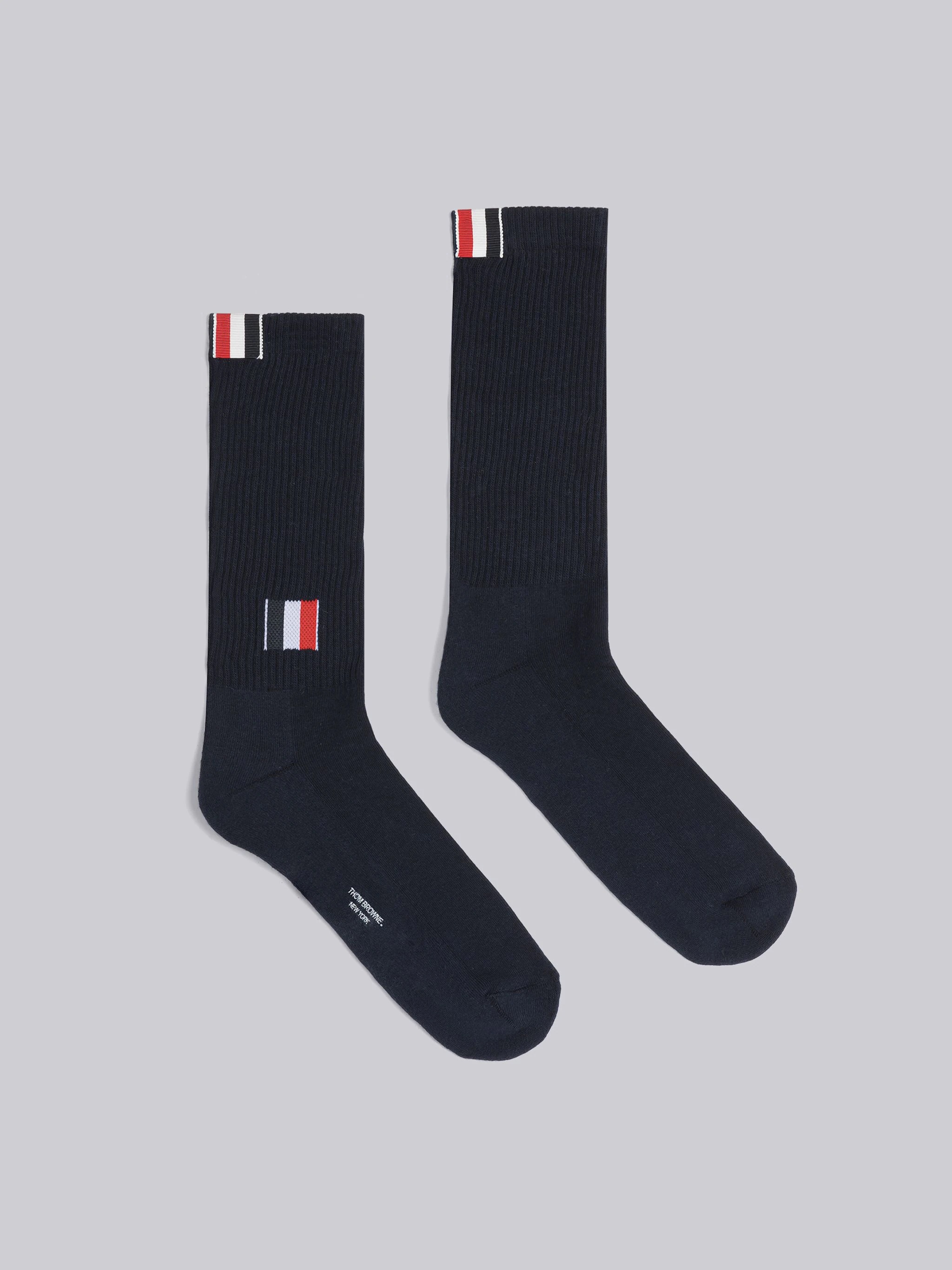 Cotton Intarsia Stripe Athletic Mid Calf Socks - 1