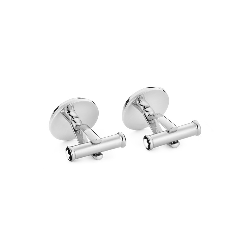 Montblanc Cufflinks, round in stainless steel with carbon-patterned inlay outlook