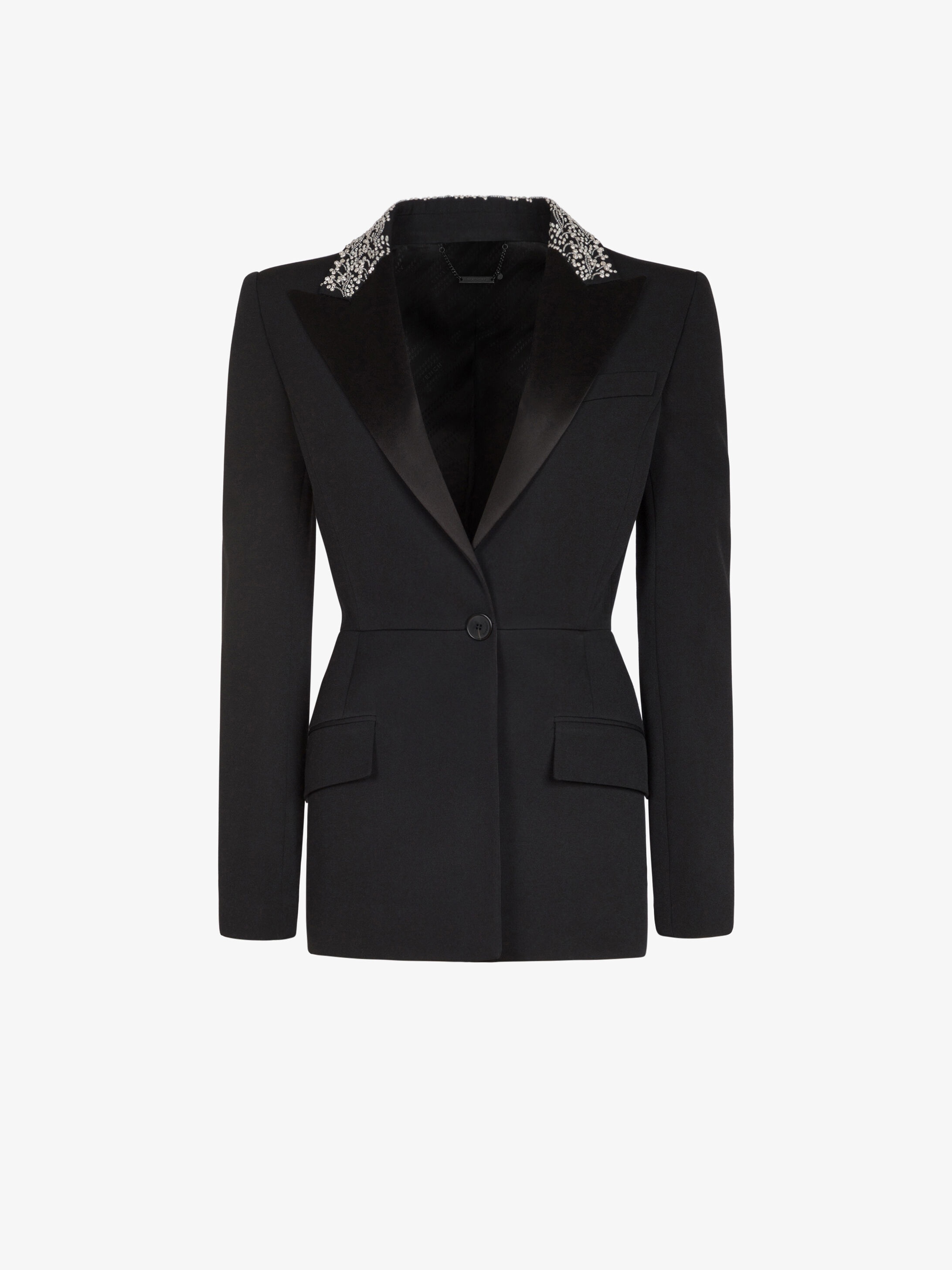 Peplum jacket in grain de poudre with embroidered collar - 1