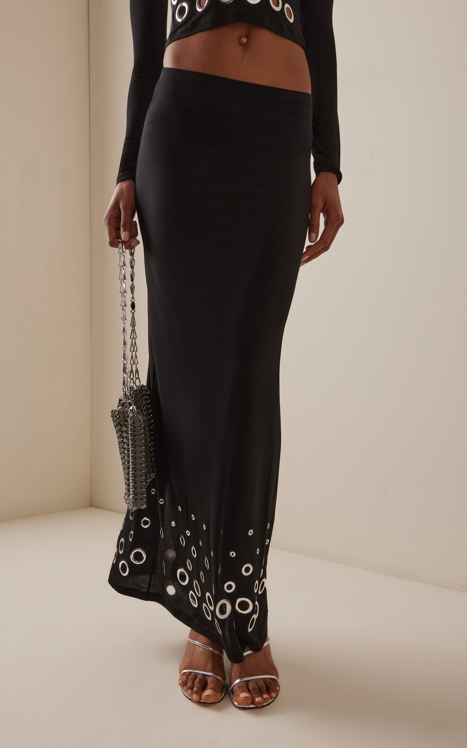 Eyelet-Detailed Cupro Maxi Skirt black - 3