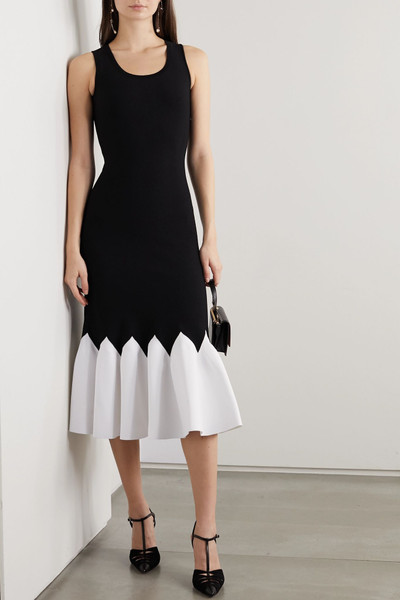 Alexander McQueen Two-tone stretch-knit peplum midi dress outlook