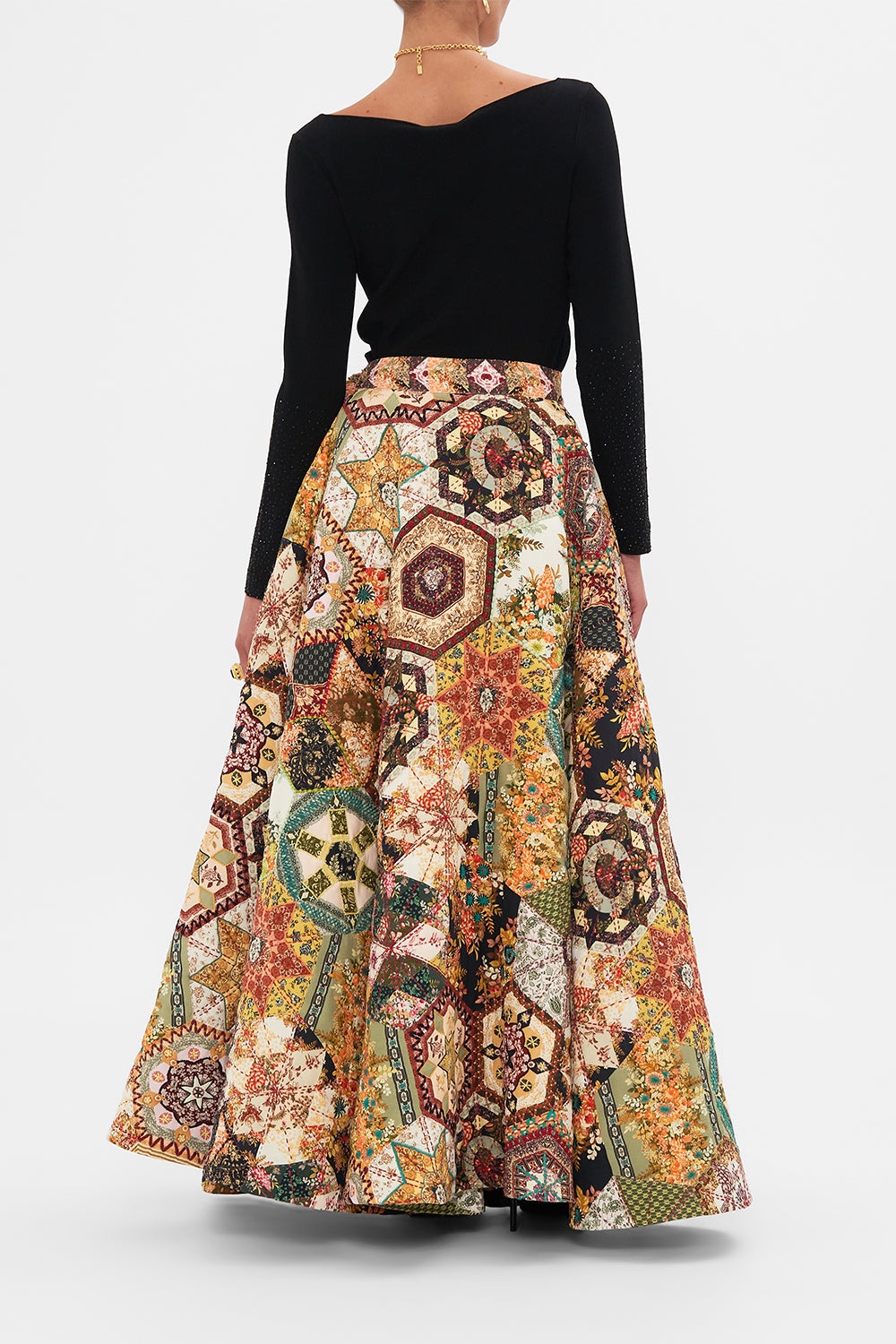 REVERSIBLE EMBROIDERED QUILTED WRAP SKIRT - 3