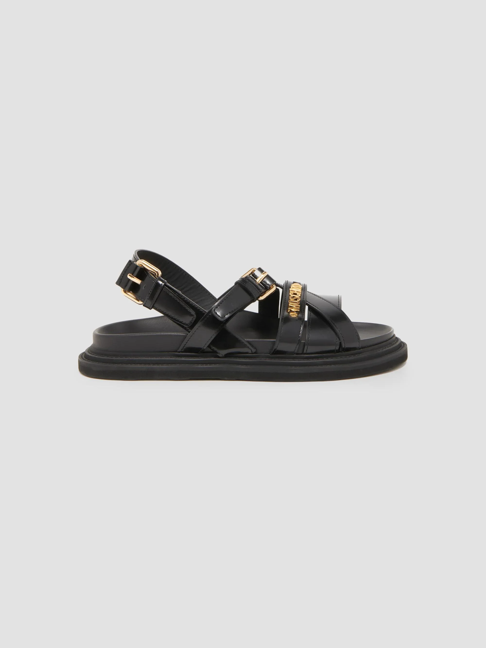 Men's Logo Leather Sandals - Black - 1