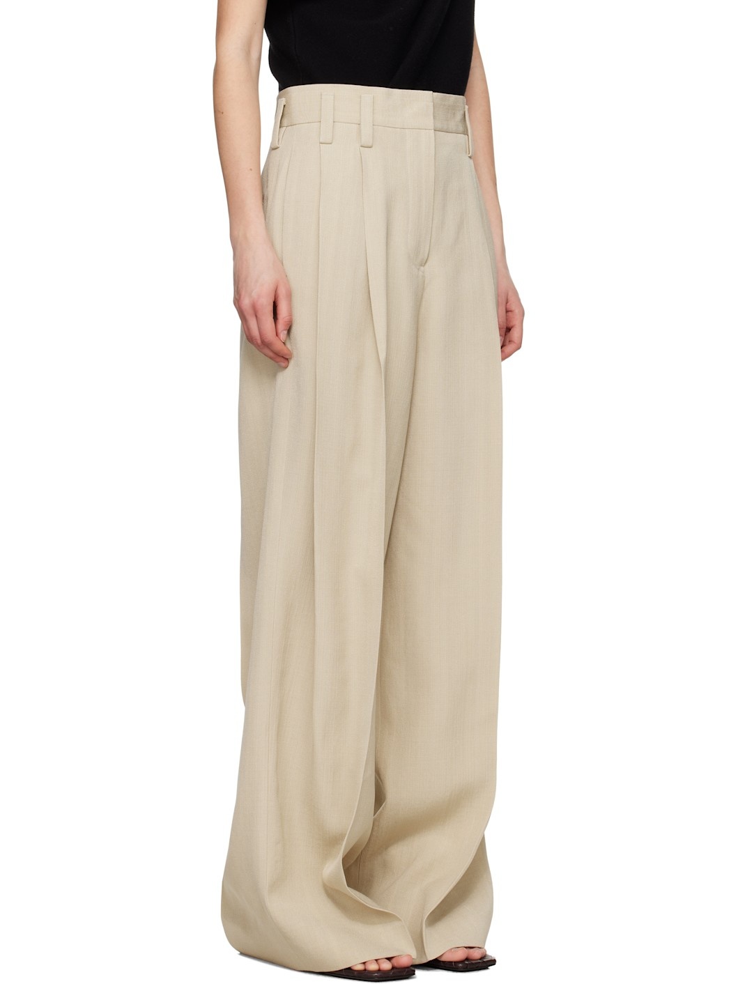 Beige Voluminous Pleated Trousers - 2