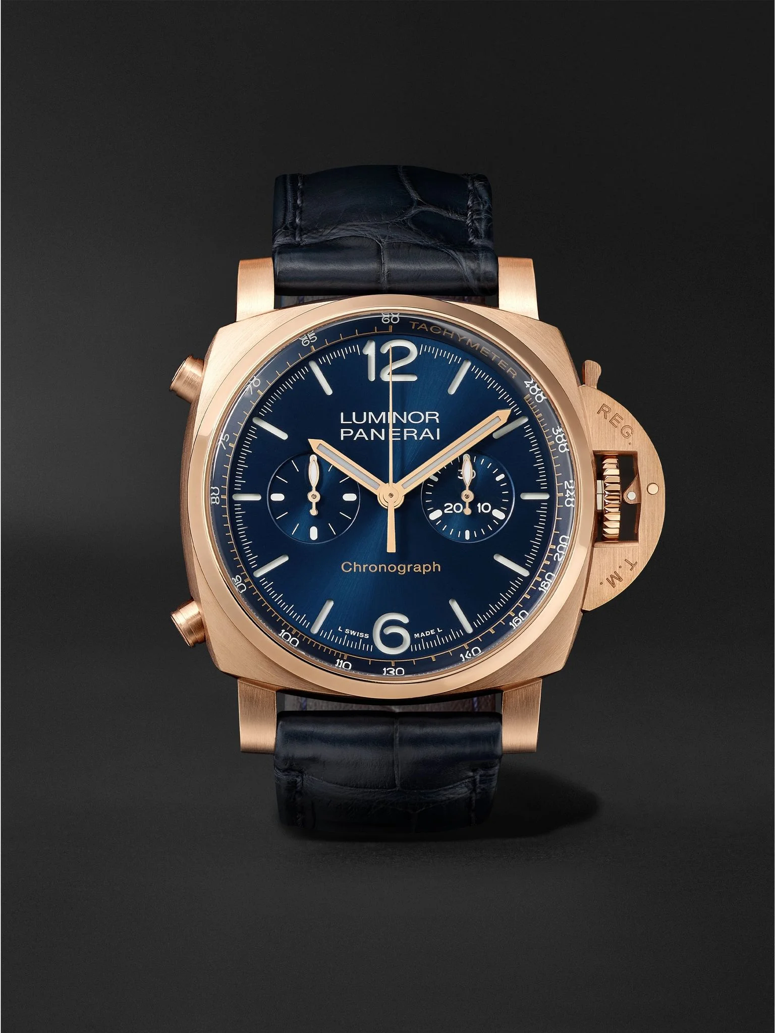 Luminor Chrono Automatic Chronograph 44mm Goldtech and Alligator Watch, Ref. No. PAM01111 Blue - 1