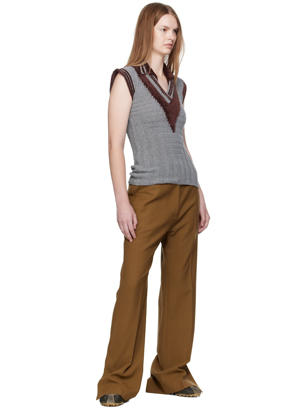Gray & Brown Quimby Sleeveless Polo - 4
