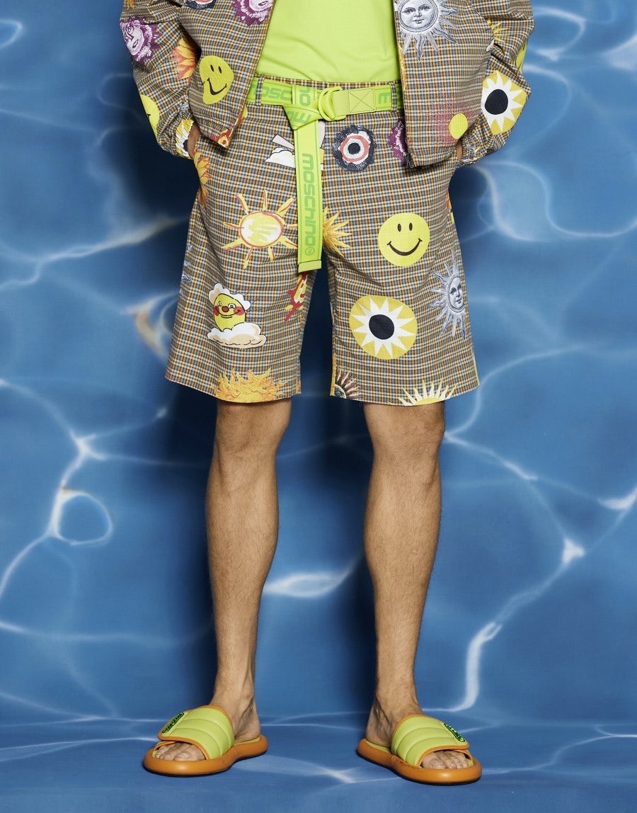 ALLOVER SUN SMILEY® PRINT CHECK COTTON BERMUDA SHORTS - 5