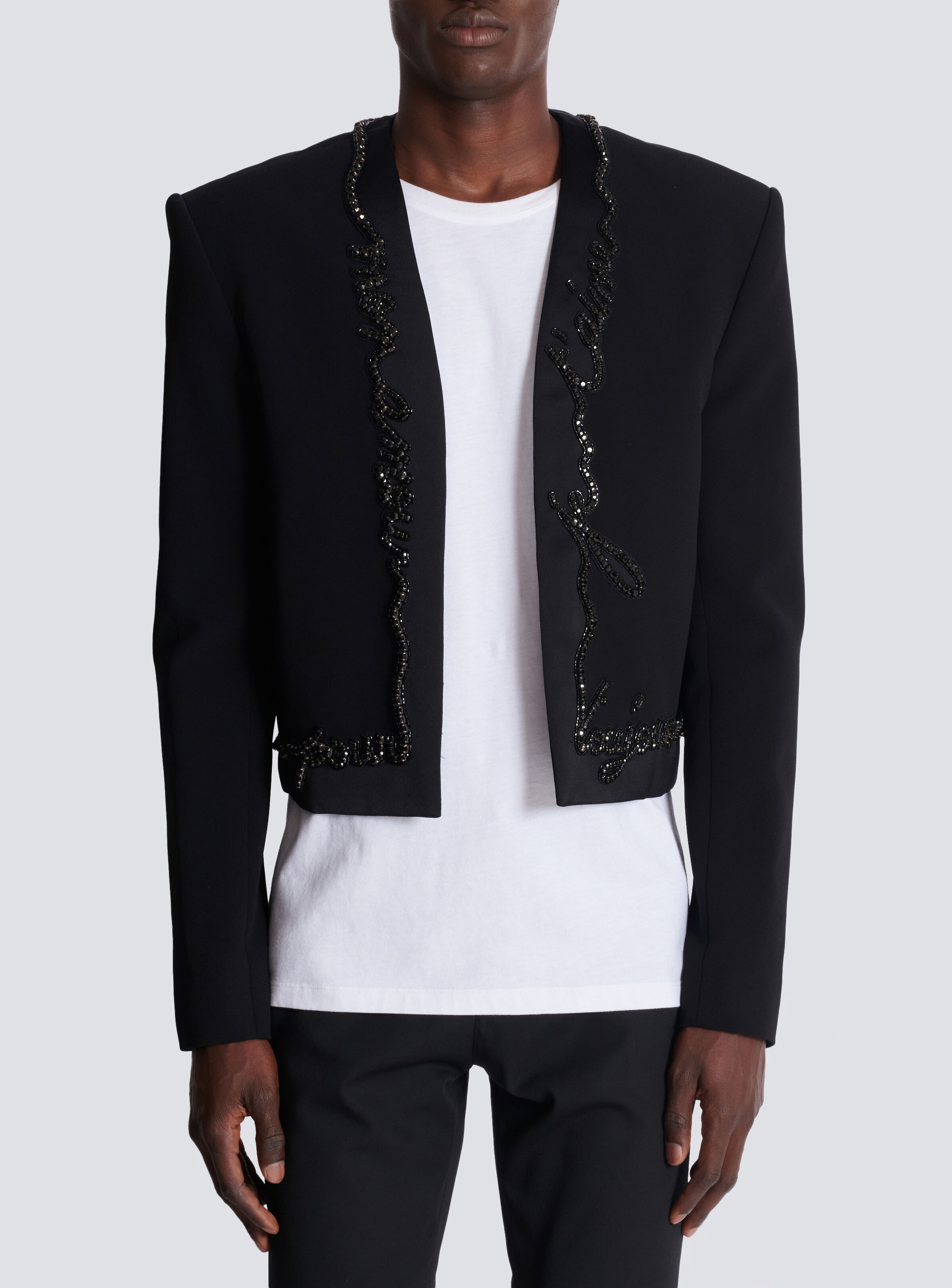 Cropped crepe jacket with "Love Letter" embroidery - 5