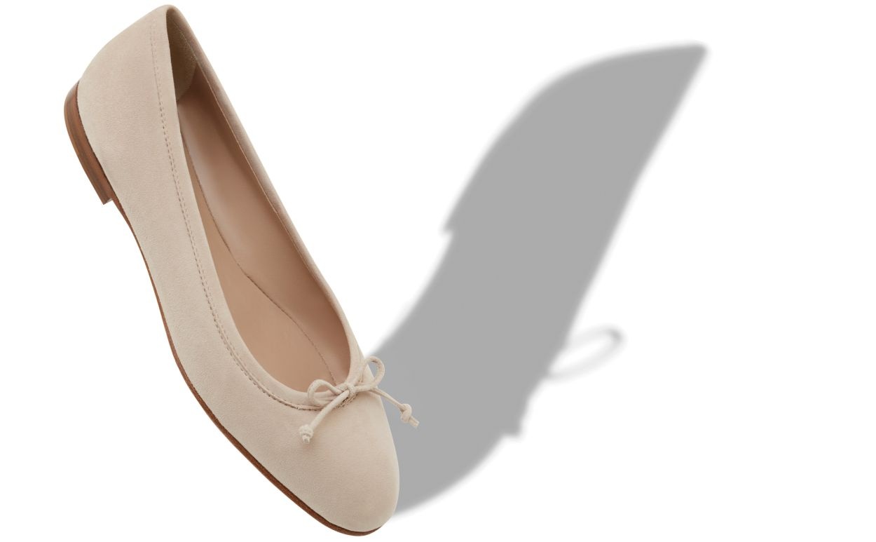 Light Beige Suede Ballerina Flats - 2