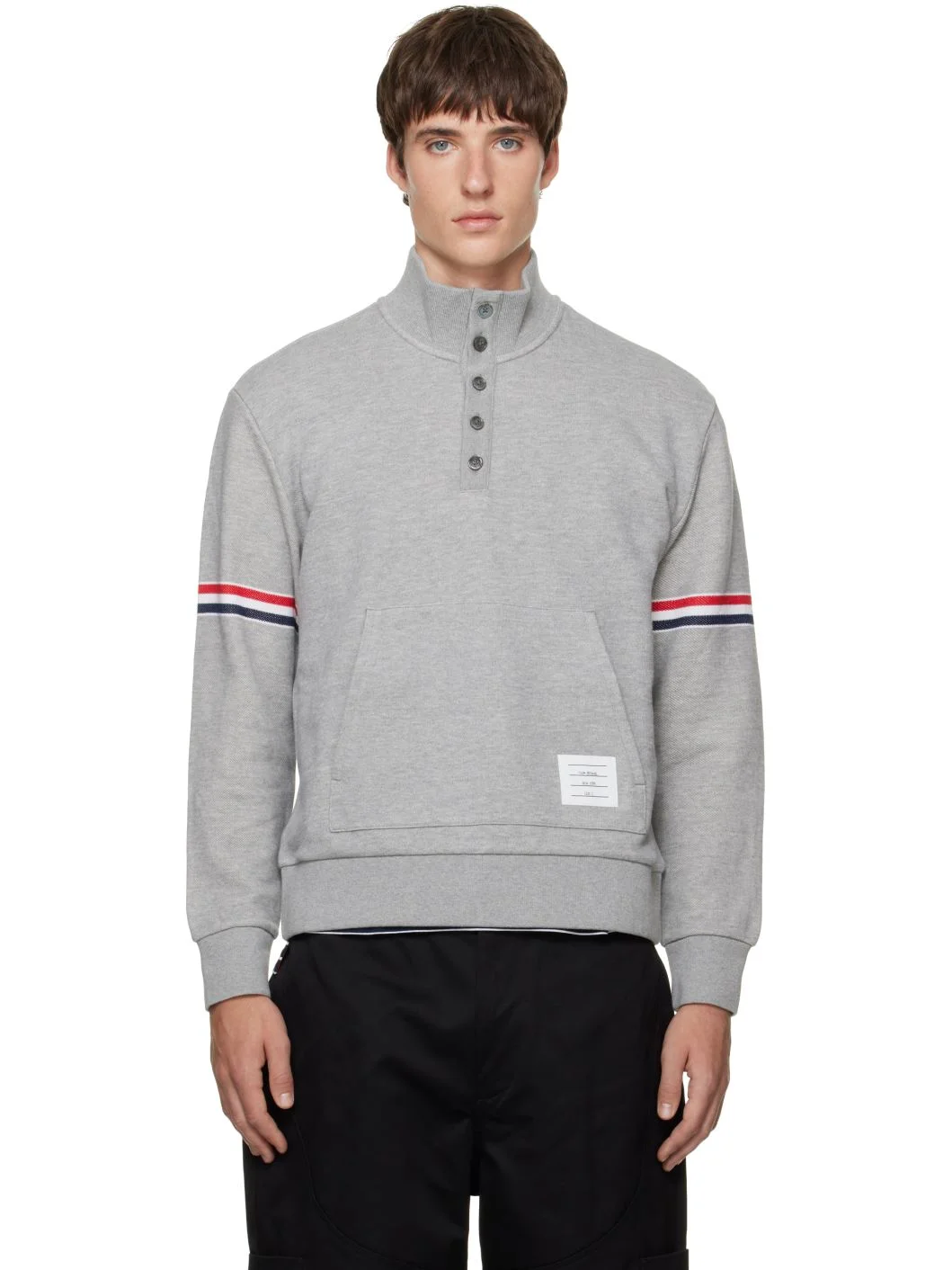 Gray Funnel Neck RWB Pique Loopback Sweatshirt - 1