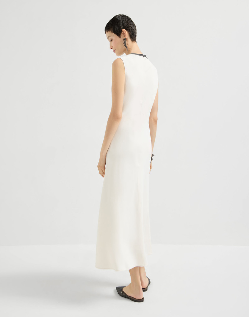 Brunello Cucinelli Viscose and linen fluid twill dress with precious collar outlook