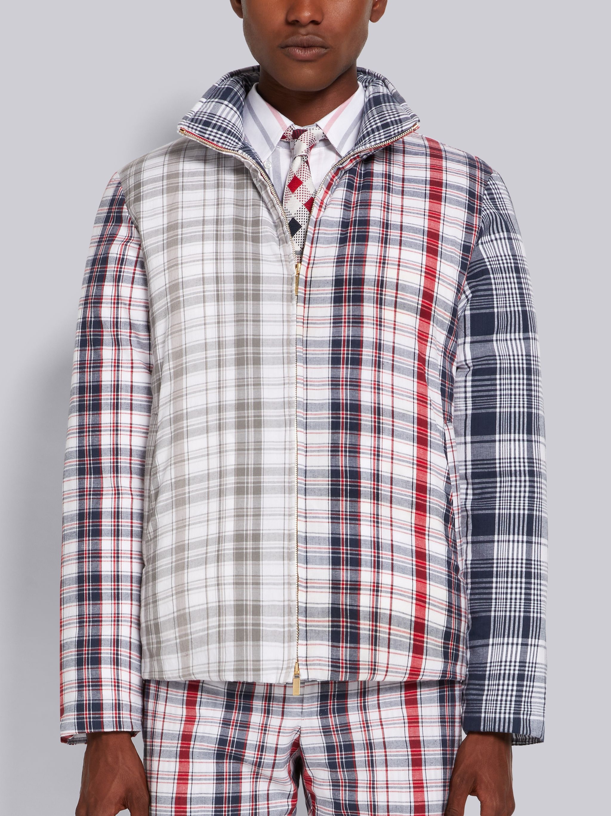 Multicolor Plaid Funmix Mr. Thom Framis Down Filled Funnel Neck Jacket - 1