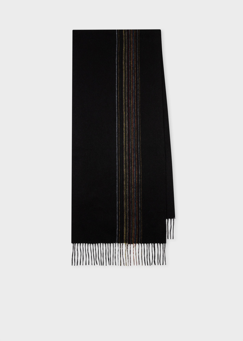 Black Lambswool-Cashmere Offset Faded 'Signature Stripe' Scarf 1