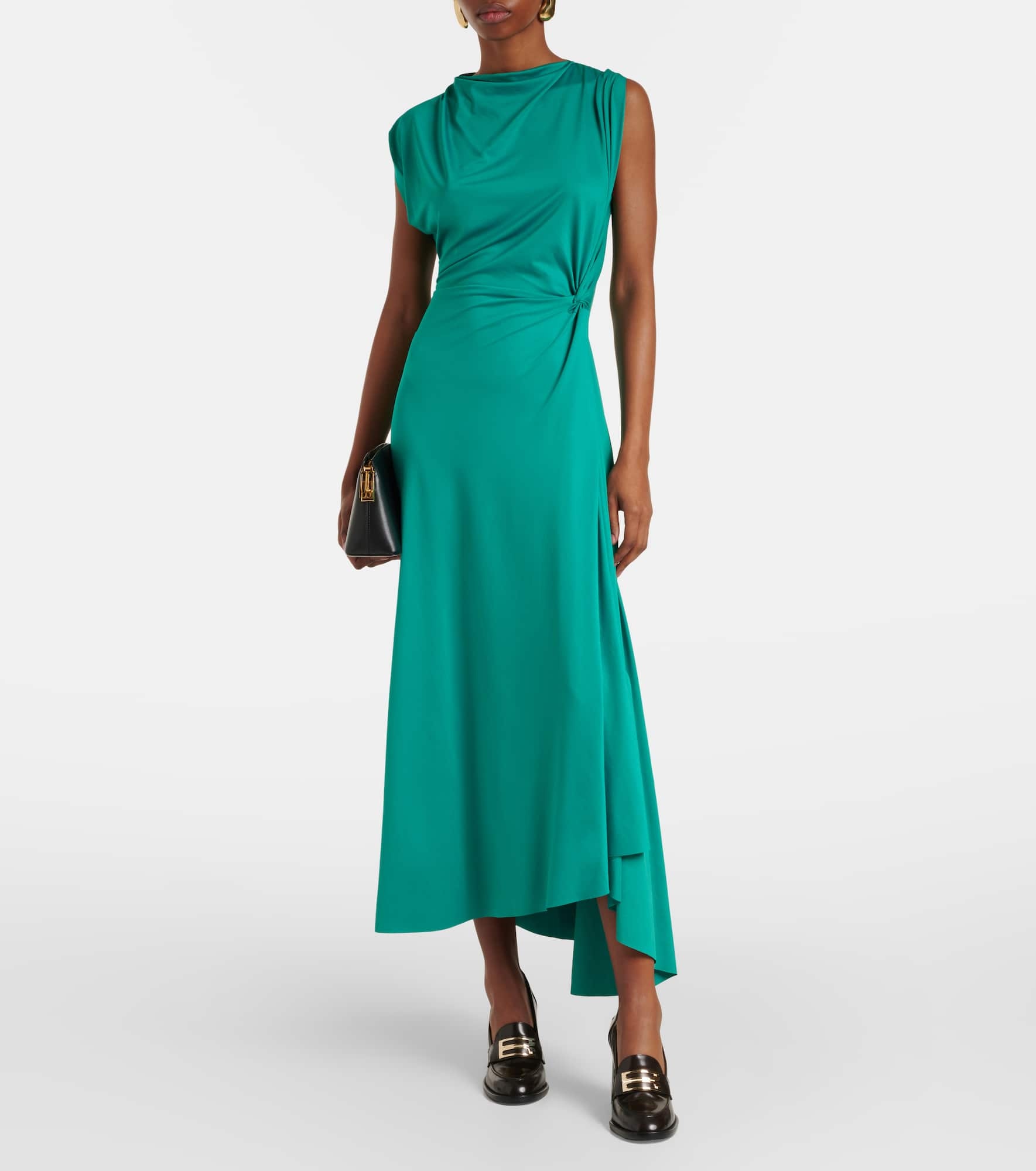 Asymmetric gathered jersey midi dress - 2
