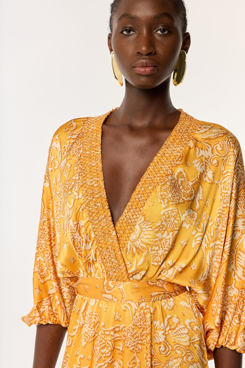 Poupette St Barth Long Dress Celie - Yellow Oriental Foulard outlook