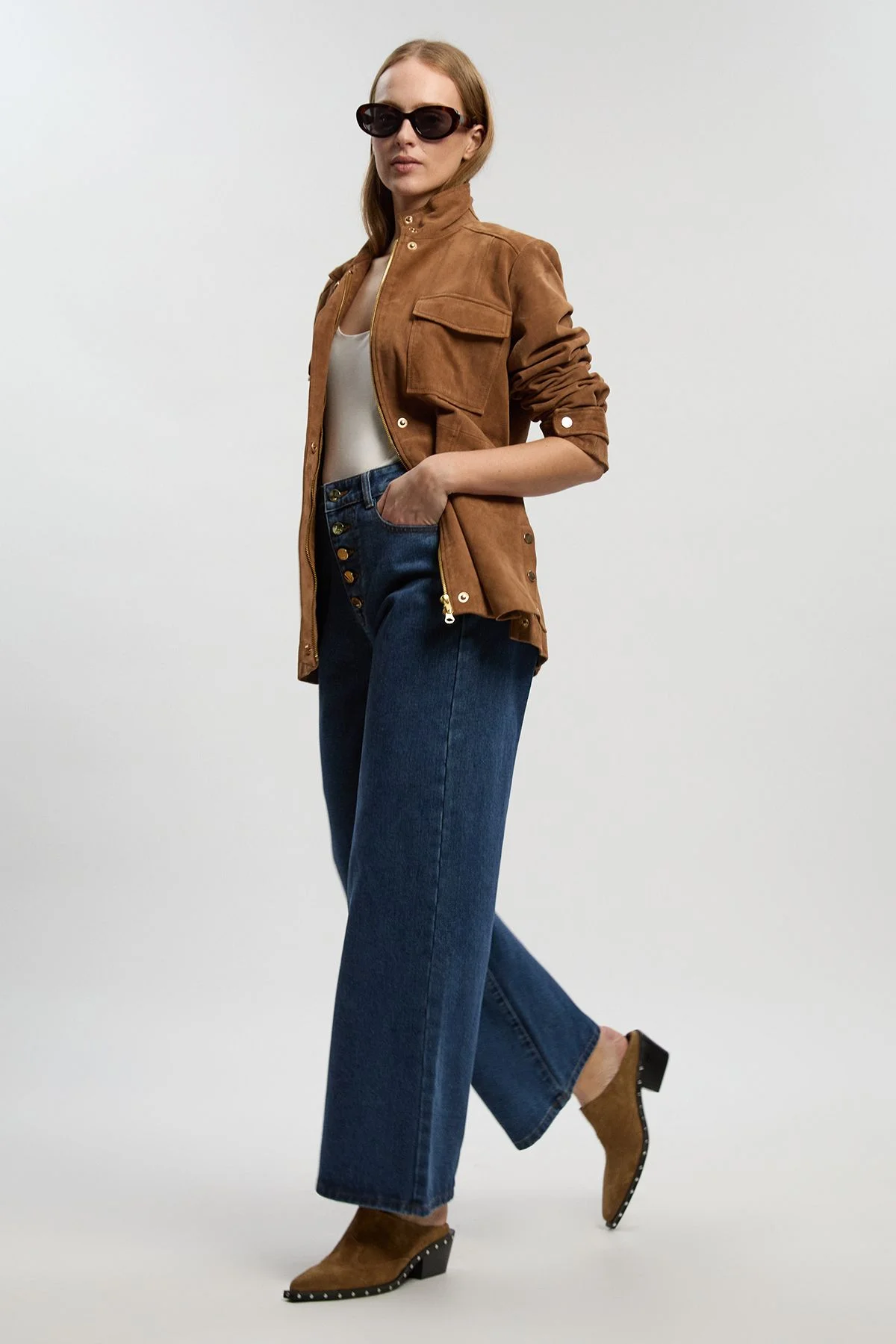 Denim Button Front Straight Leg Jean - 1