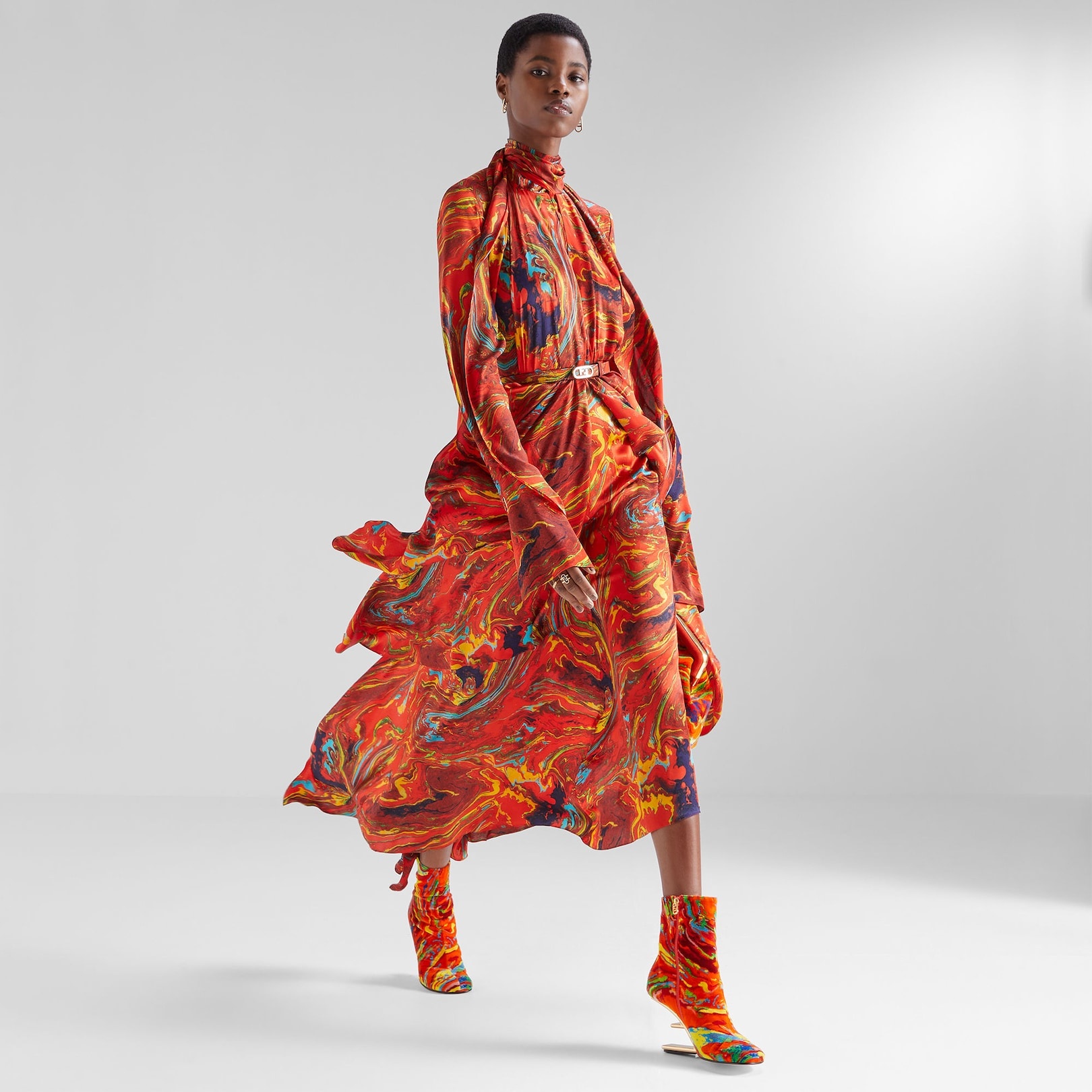 Orange satin crêpe dress - 4